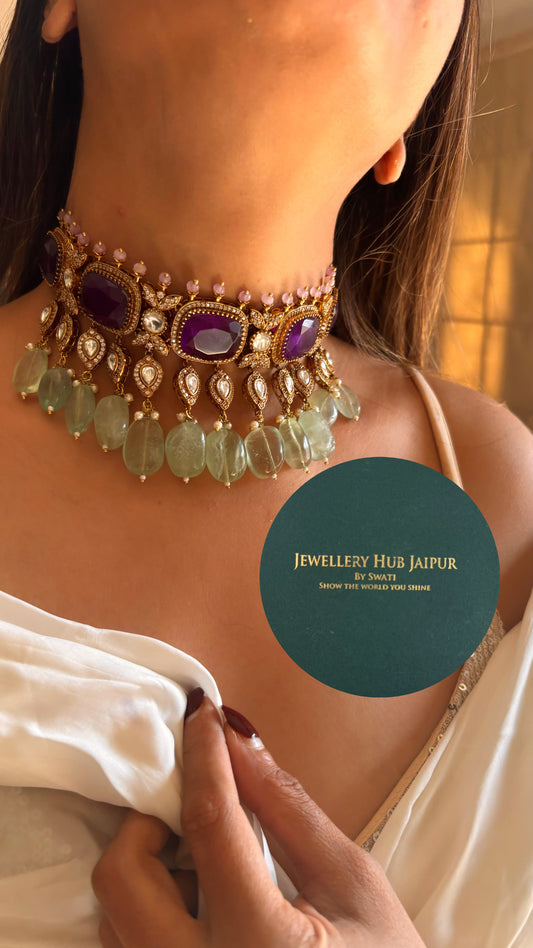 Aaravi Tanzanite and mint drop statement choker