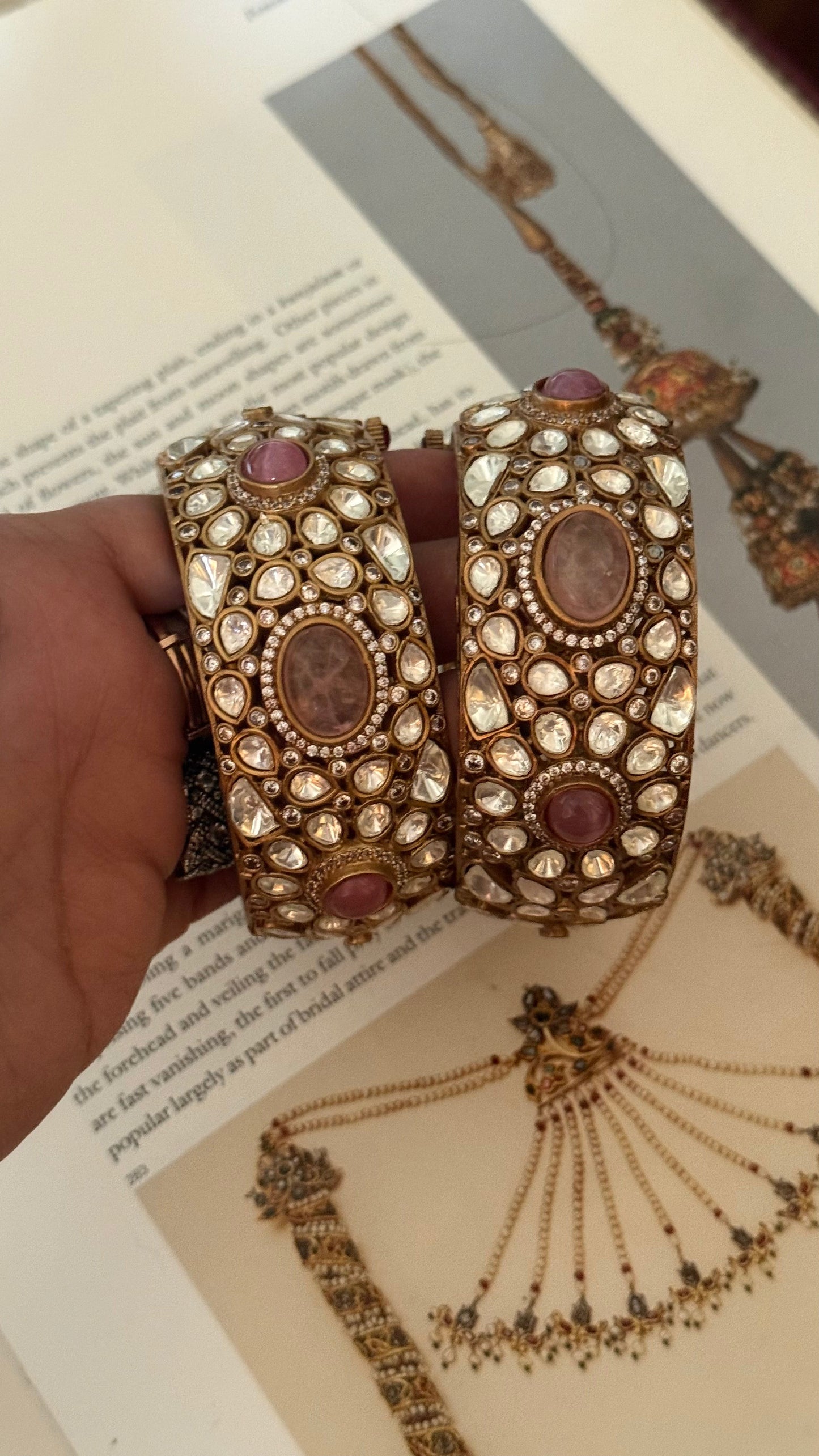 Rose quarts polki bangles