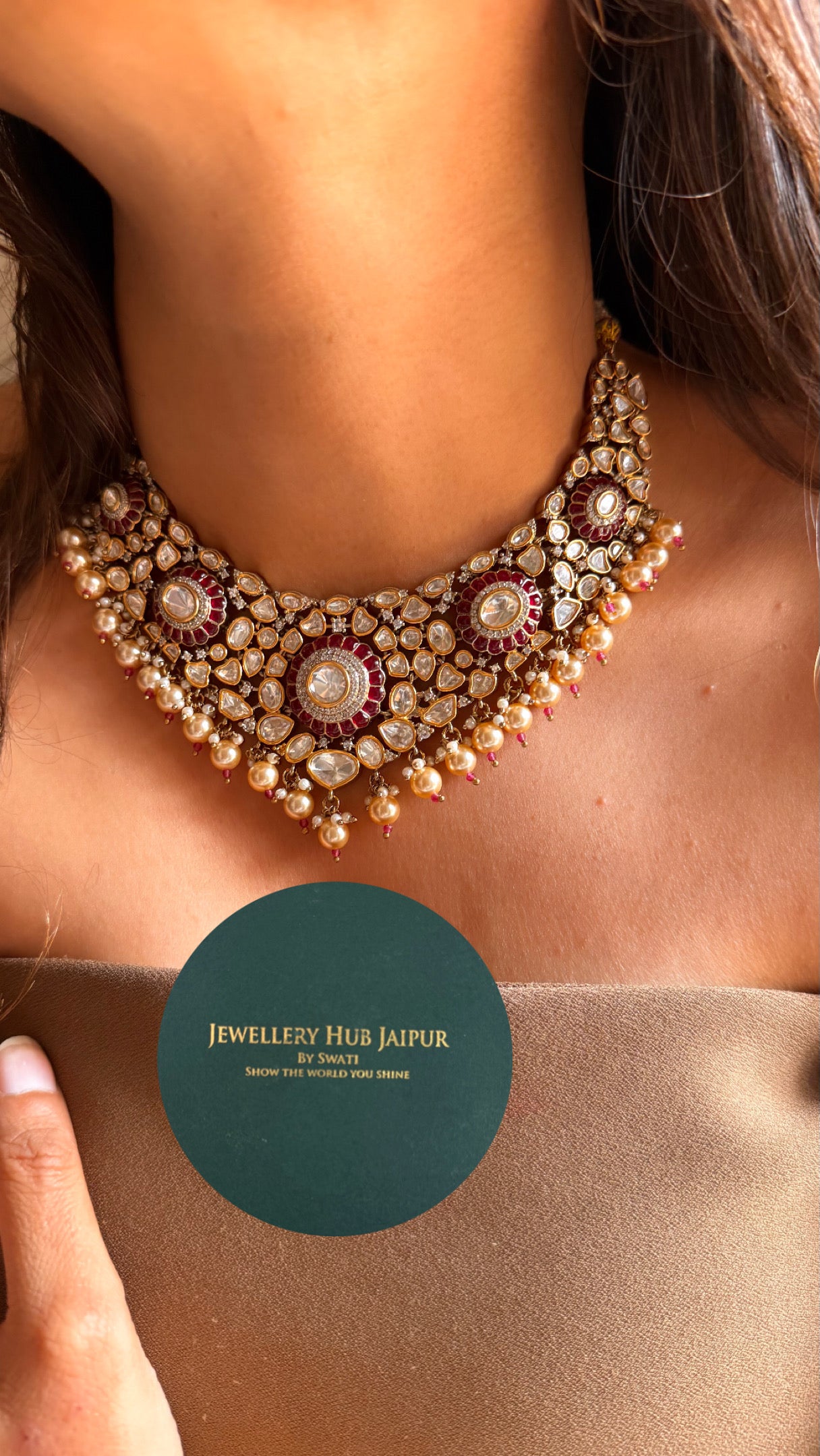 Ruby uncut polki with drops collar Necklace