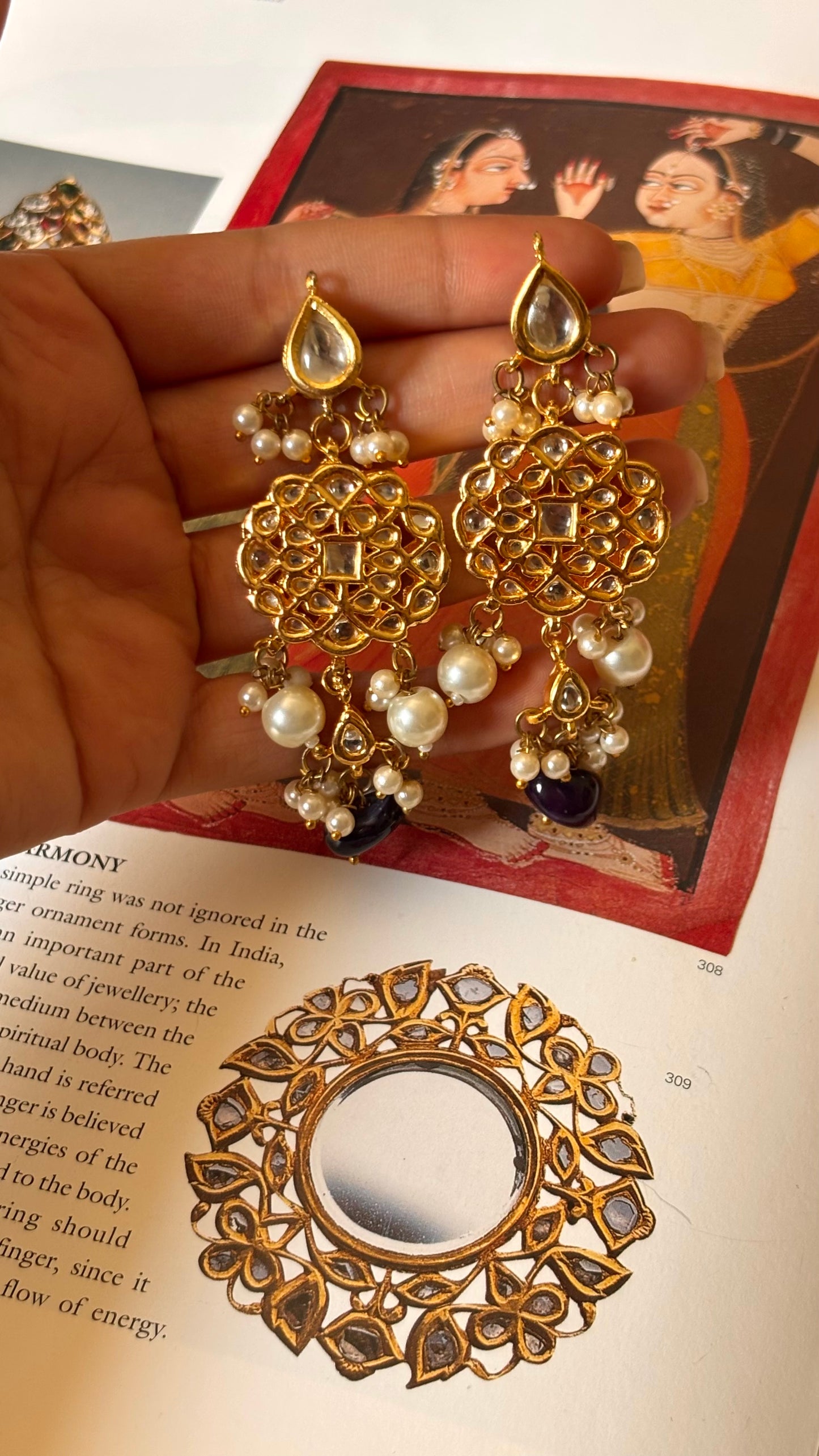 Pearl detailing with sapphire stone Earrings