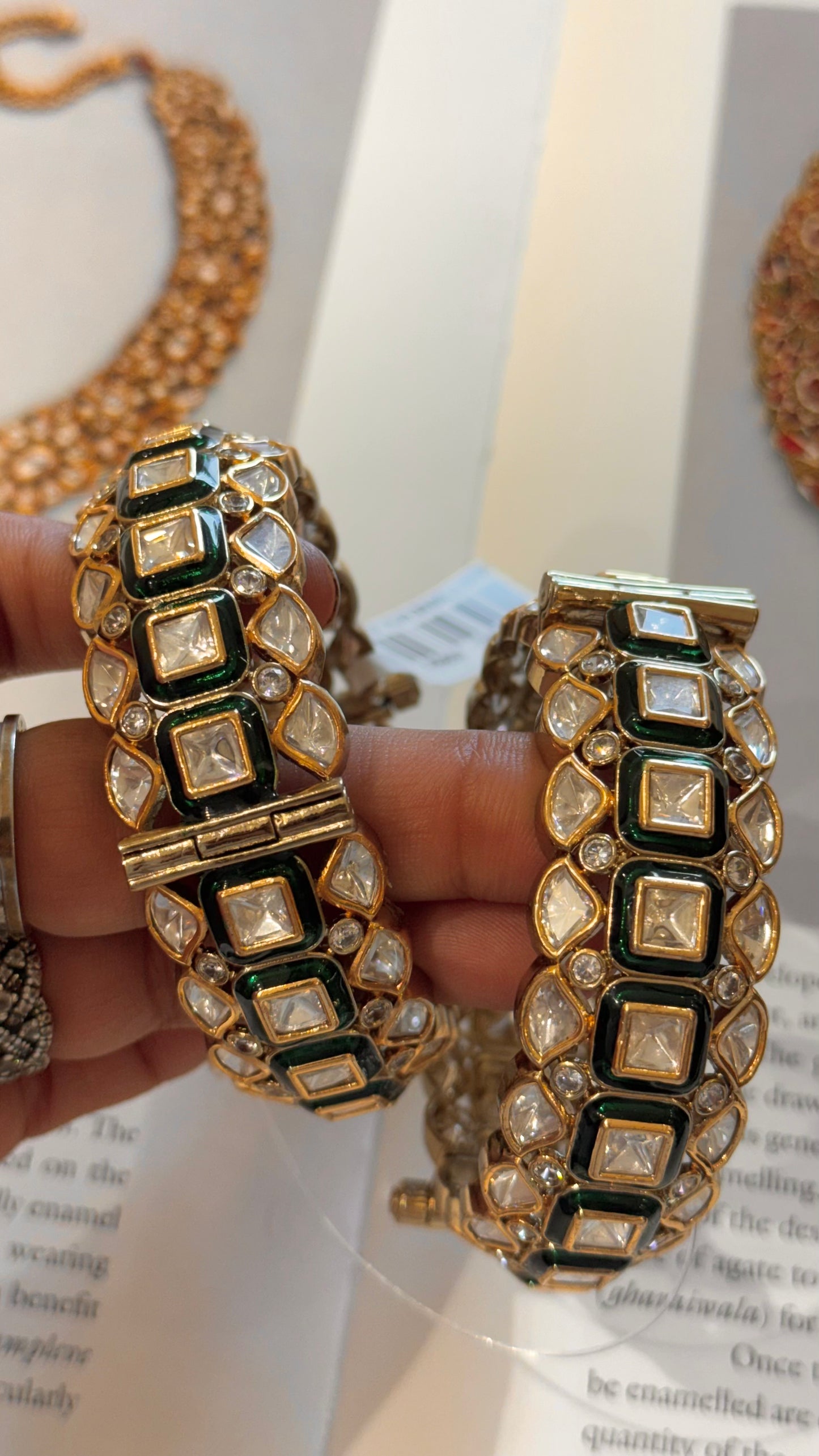 Real moissanite emerald meenakari bangle