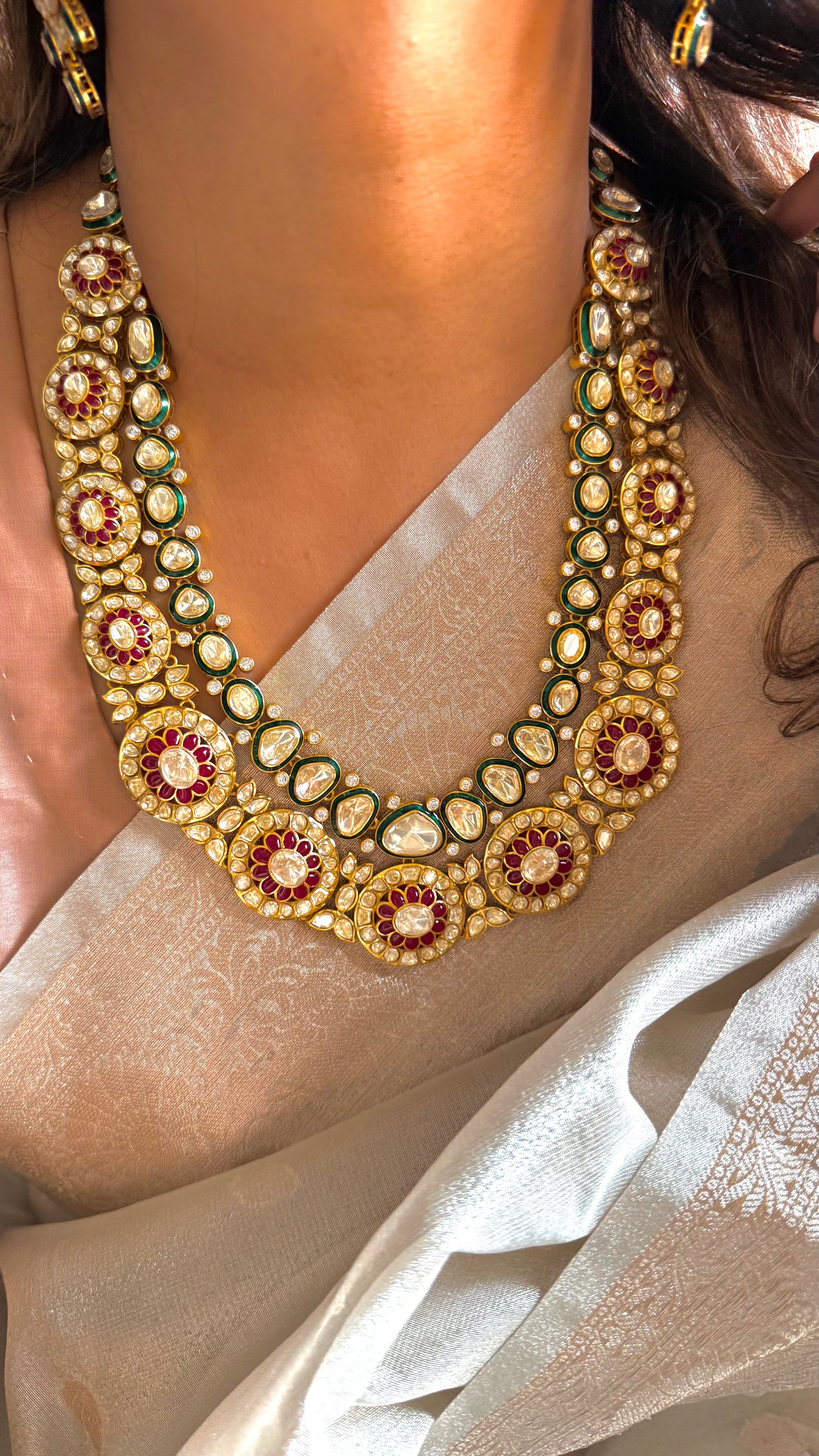 Peeli Polki Meenakari necklace with ruby takkar work