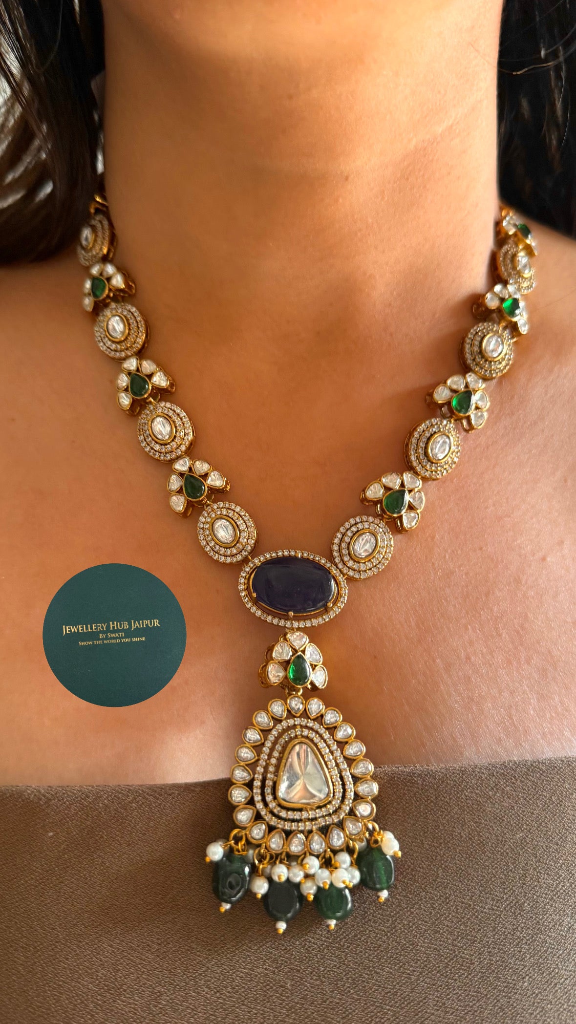 Emerald sapphire minimal necklace