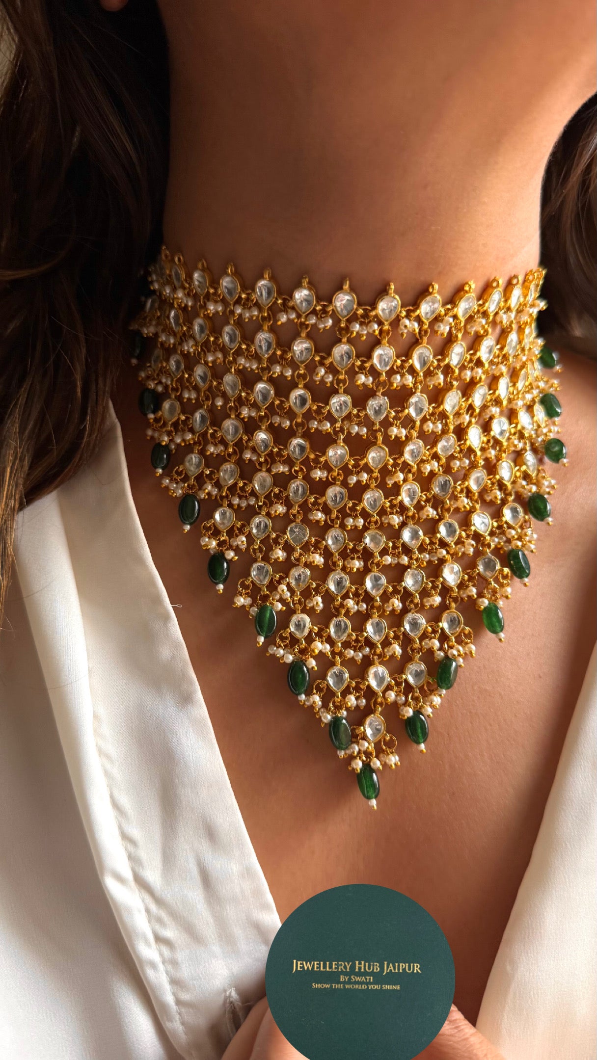 10 layered paachi Kundan emerald strawberry Necklace