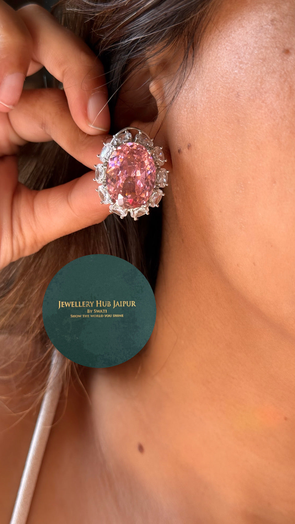 Rose Quartz diamond studs