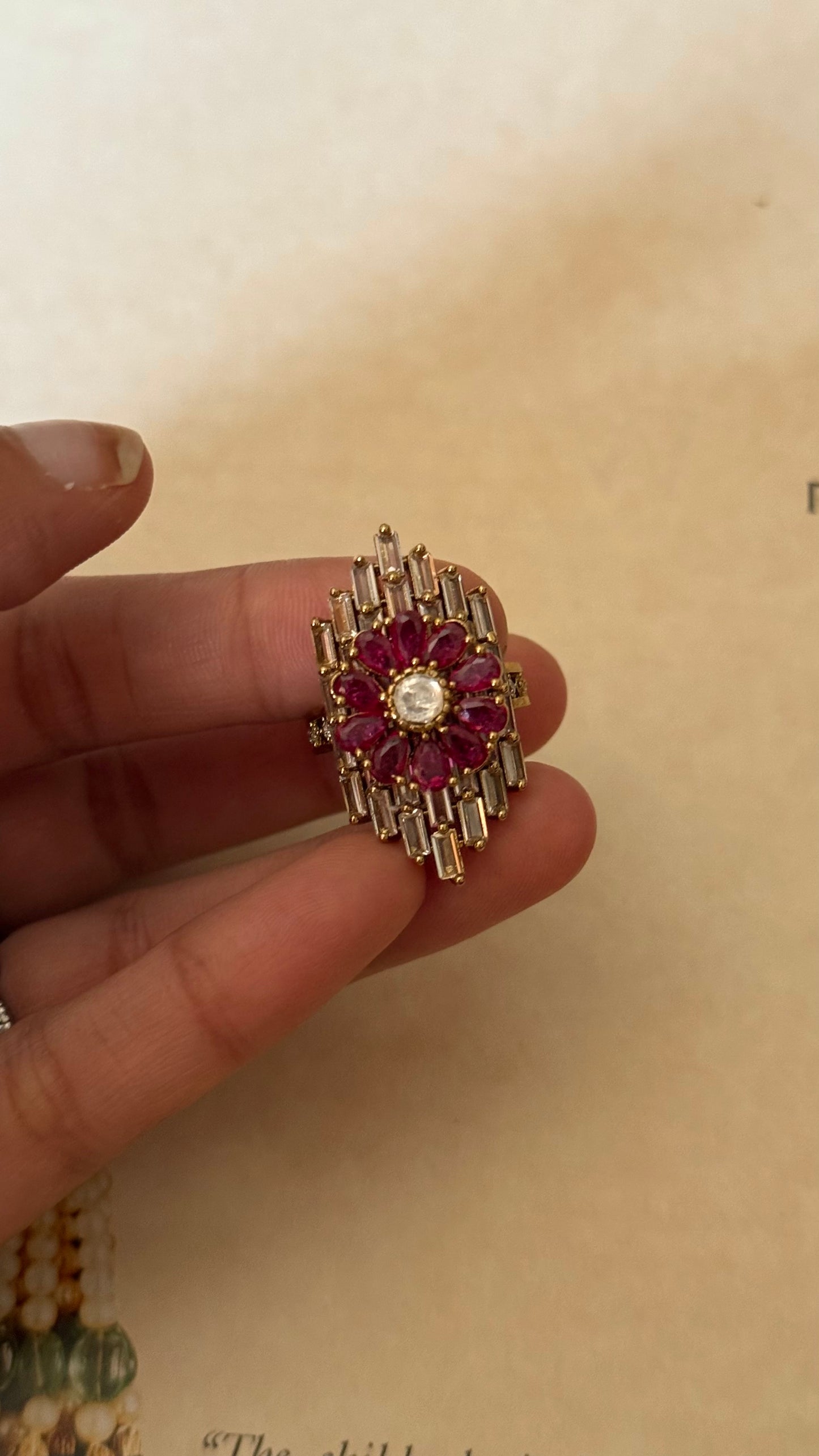 Rani pink floral designer cocktail adjustable ring