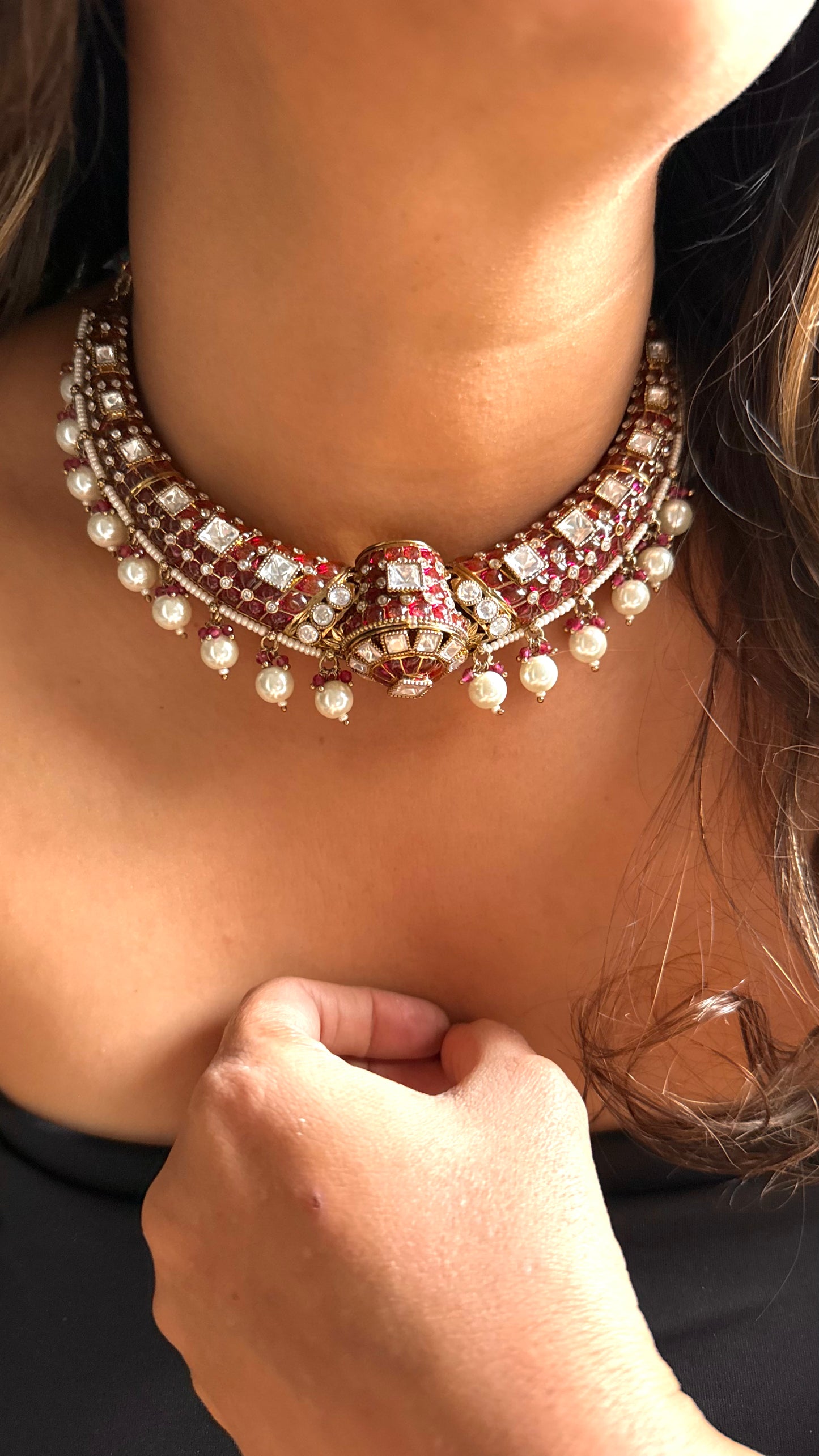 Ruby meenkari moissanite polki  rajwadi Aad