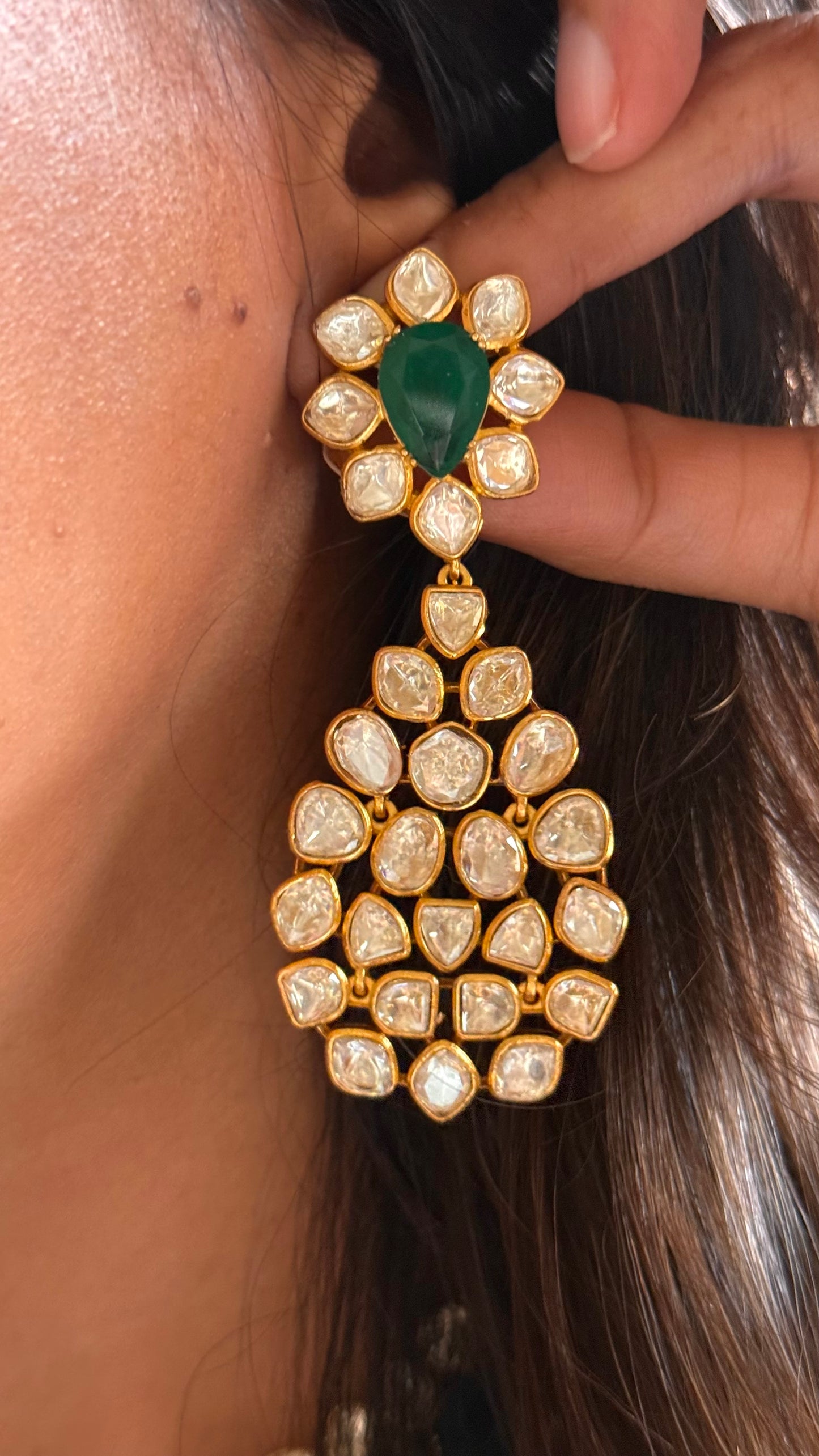 Emerald doublets with peeli polki moissanite peeli polki Necklace