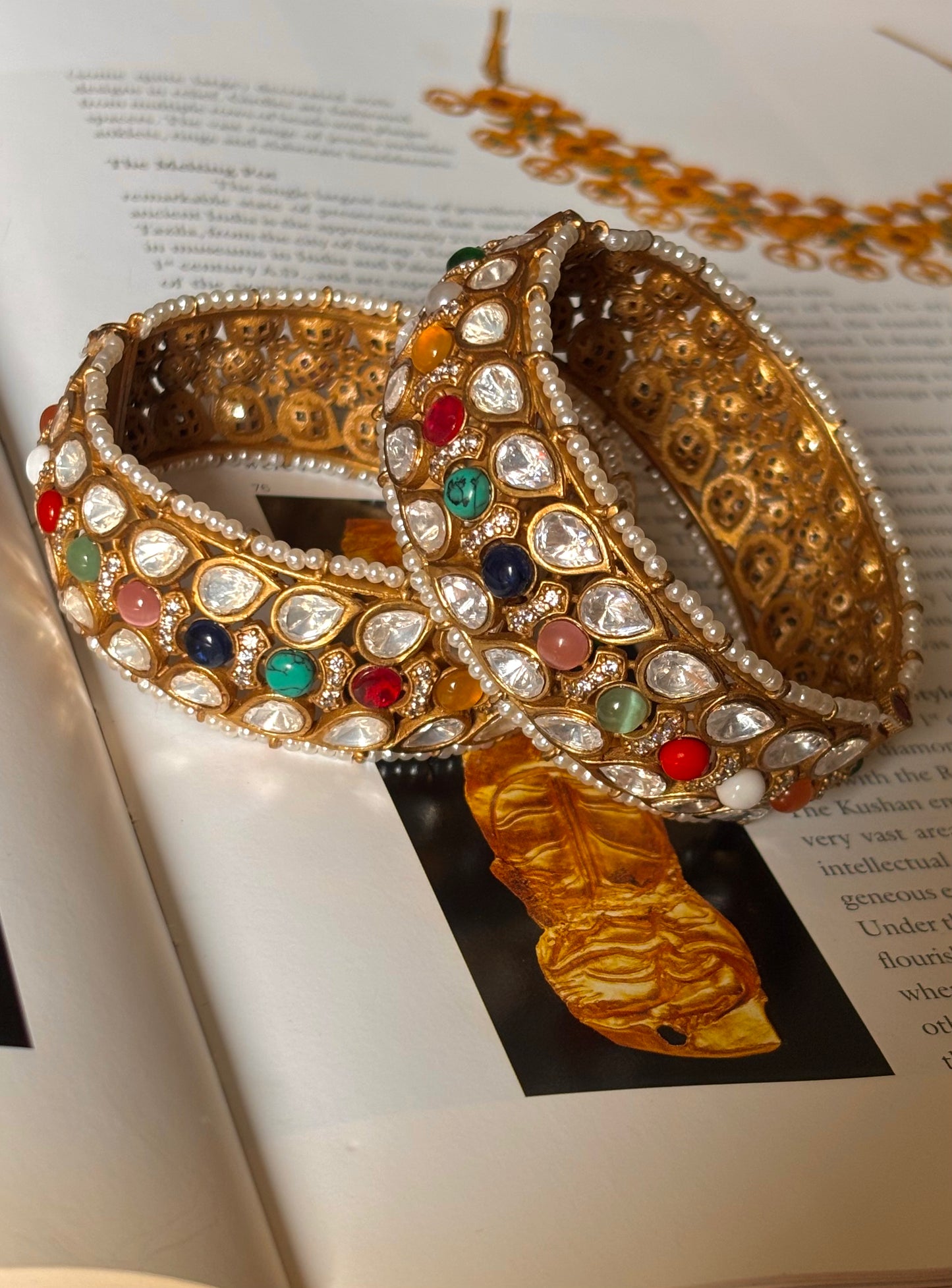 Navratna with pearl detailing openable Bangles