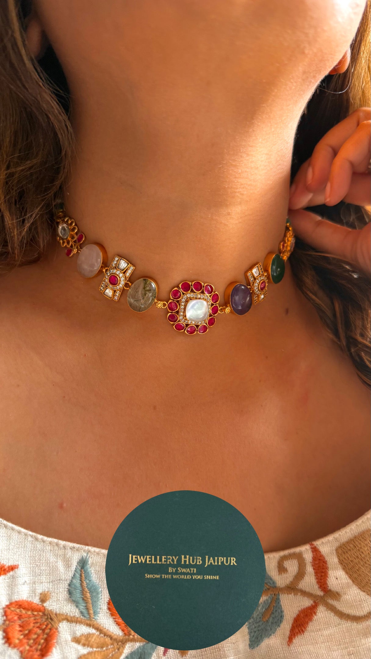 Mother of pearl mix stone Amrapali Necklace