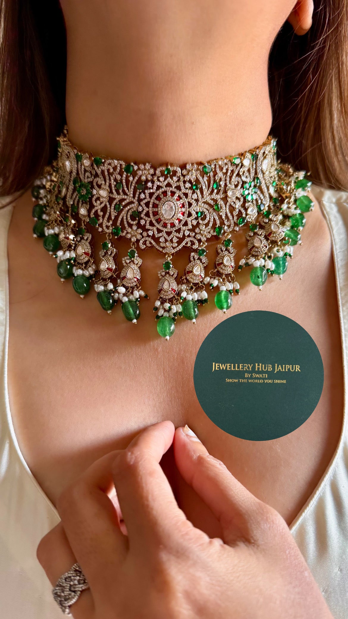 Amritika Emerald & ruby Moissanite diamond choker