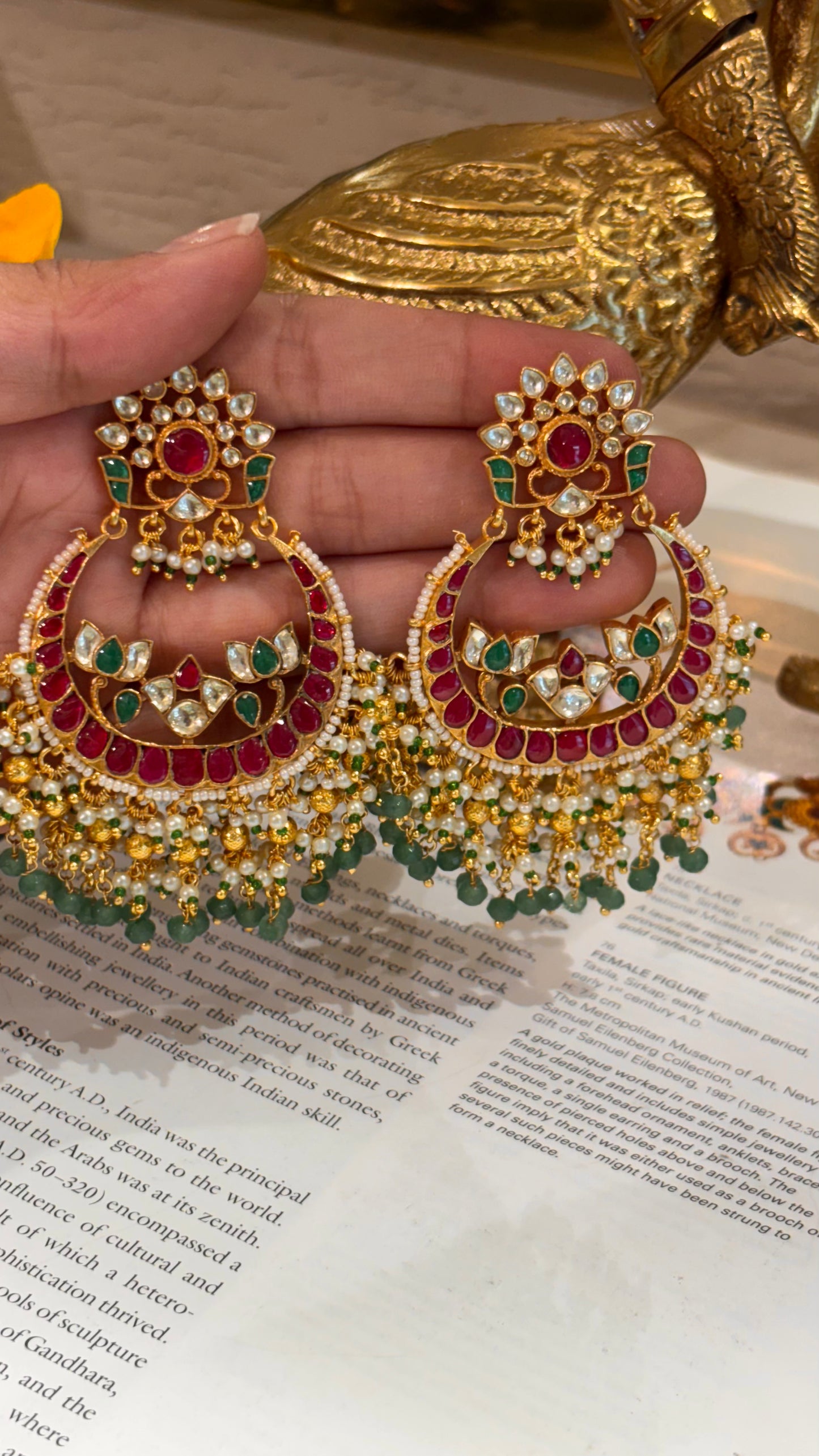 Pachi kundan heritage chaandbali earrings