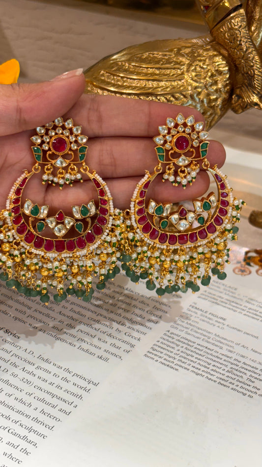 Pachi kundan heritage chaandbali earrings