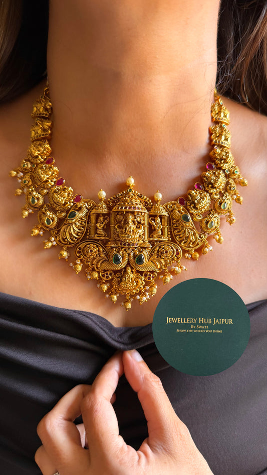 Goddess laxmi with peacock temple collar set