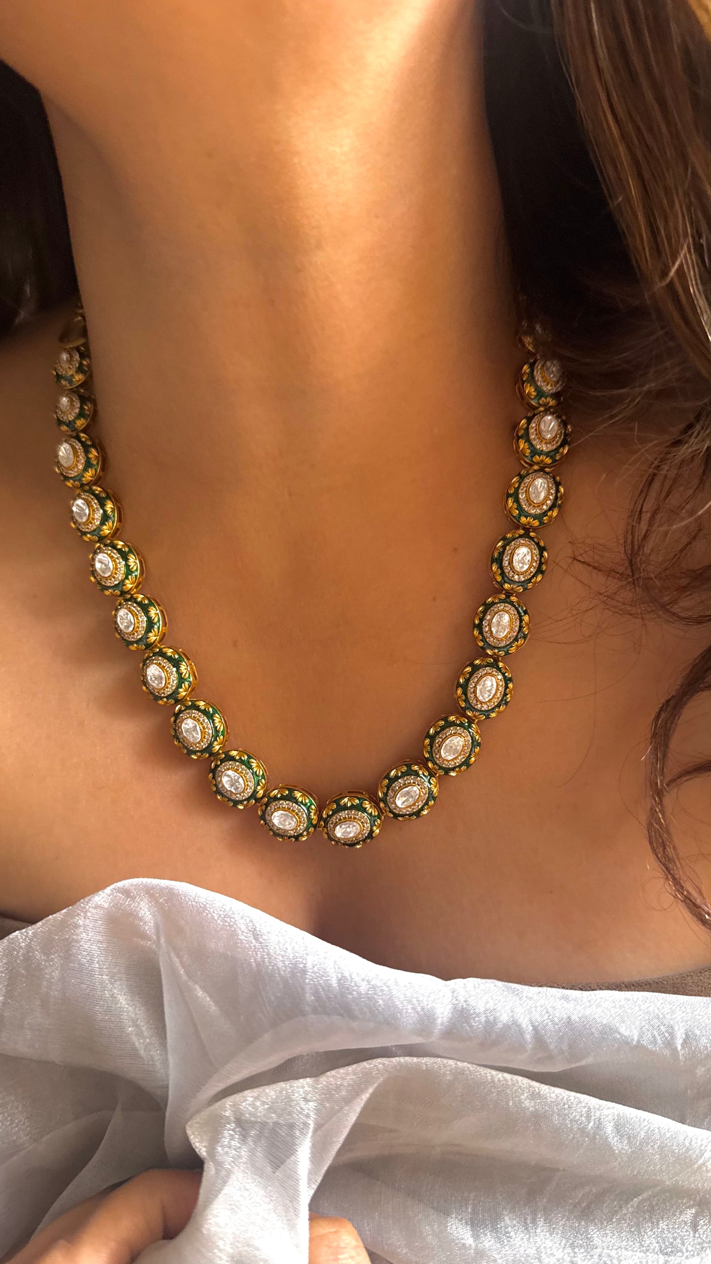 Emerald Meenakari & Gold Nakashi Polki Necklace