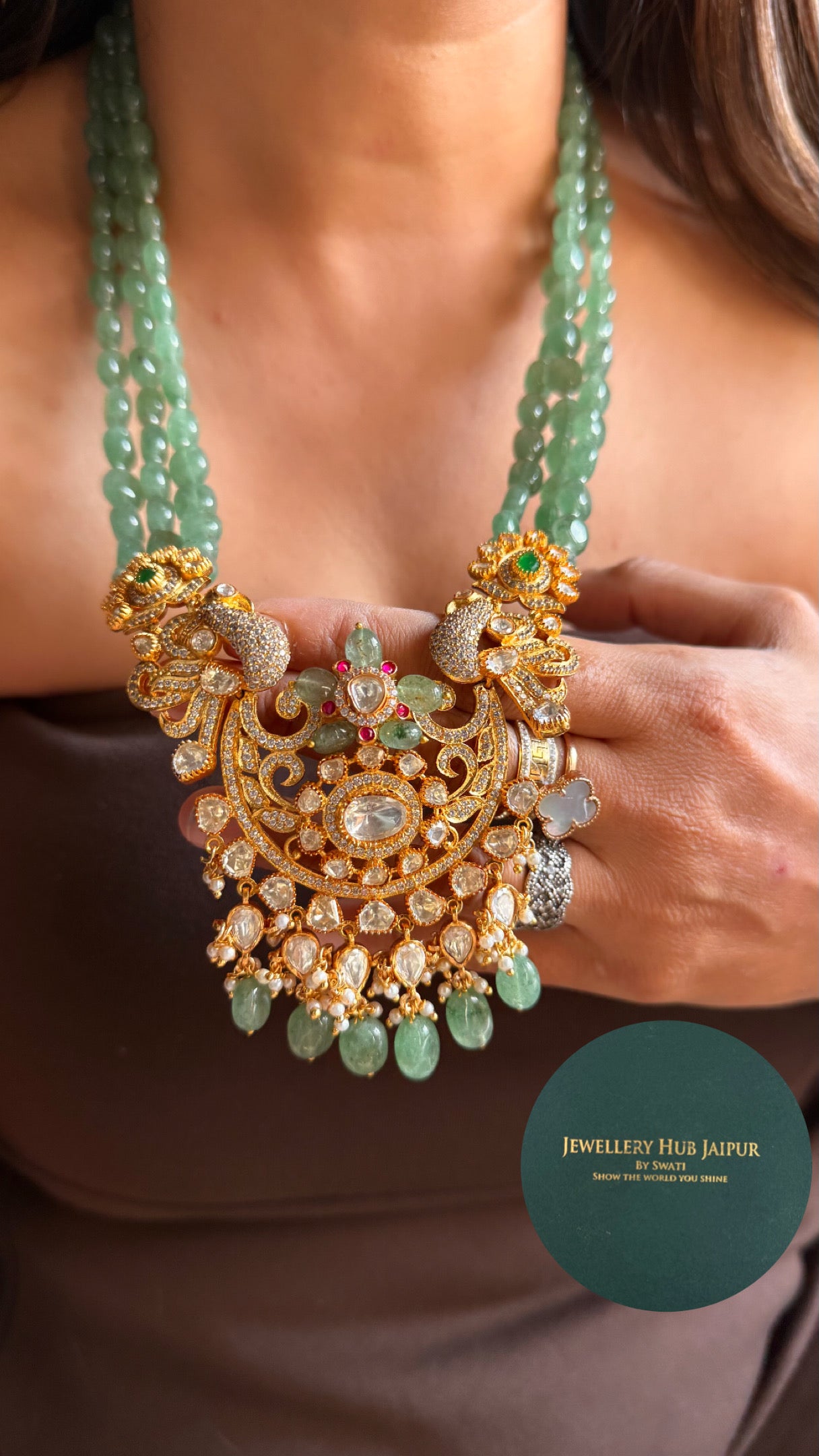 Real Moissanite panna rani haar