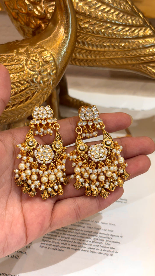Lotus designer paachi kundan Earrings