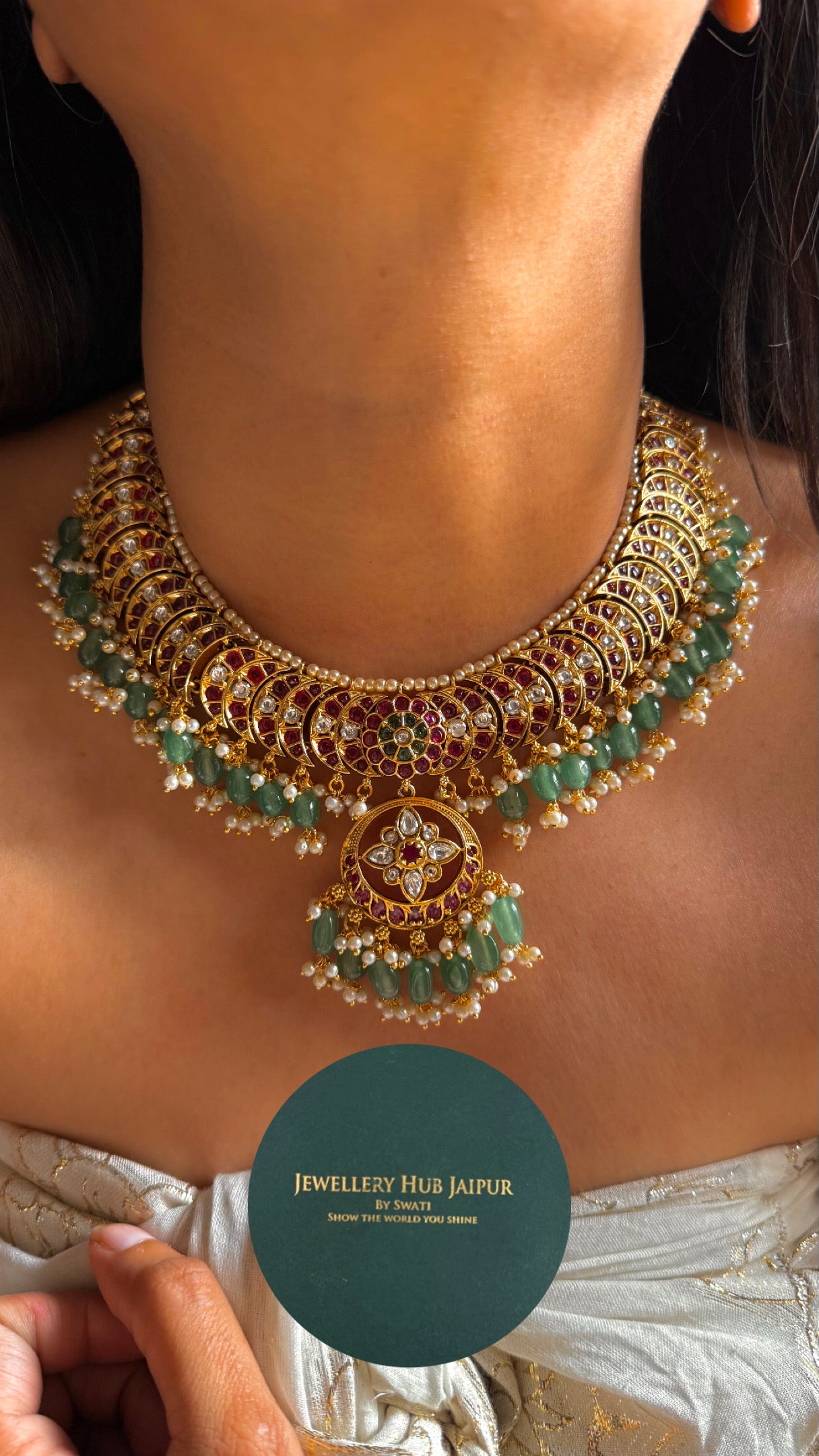 Rani Pink Takkar work Collar Necklace