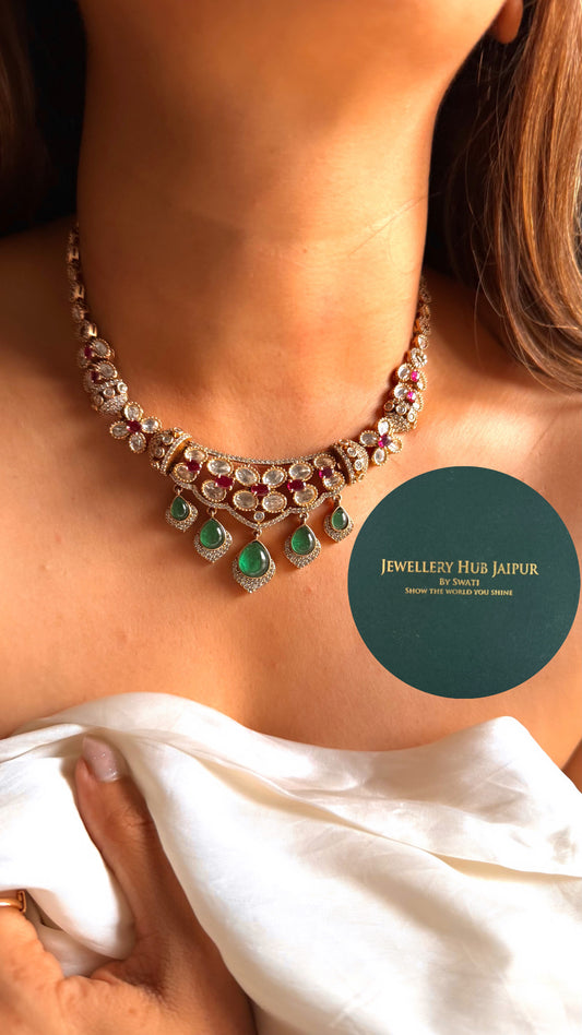 Emerald doublet & rani pink Moissanite collar set
