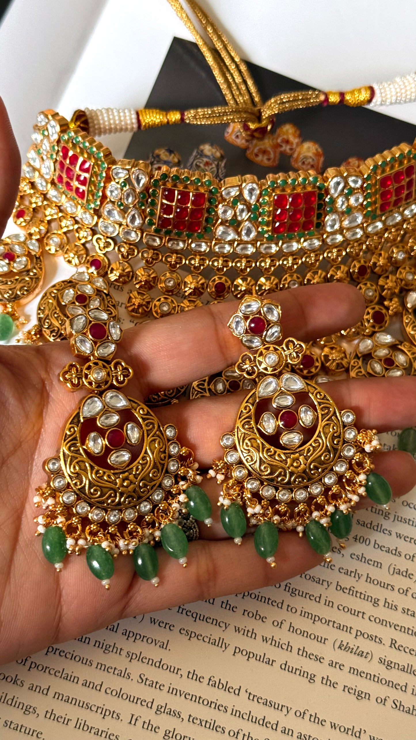 Ruby & emerald with strawberry drops bridal  Necklace (complete combo)