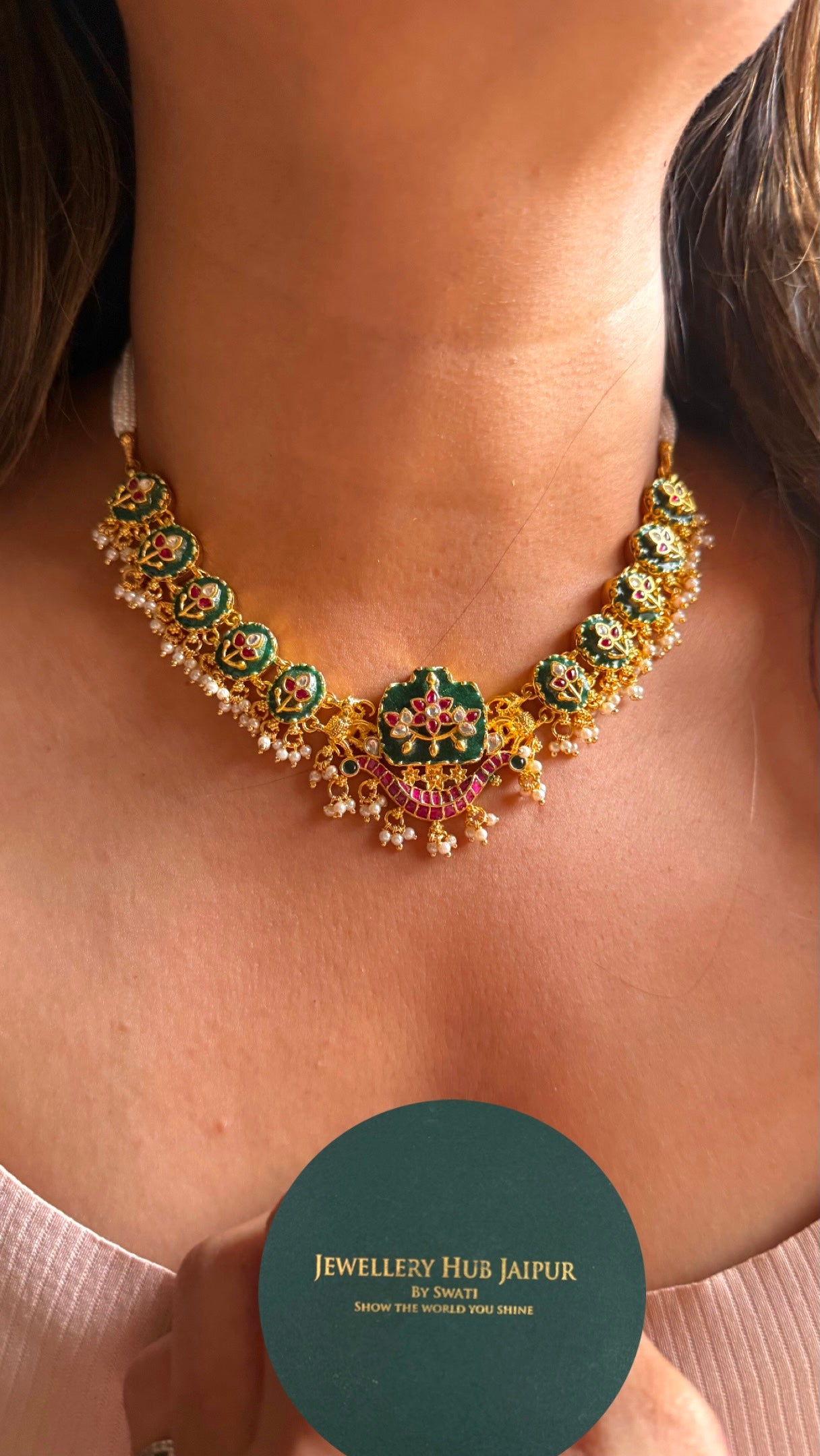 Heritage emerald & Rani pink ruby rajwadi necklace