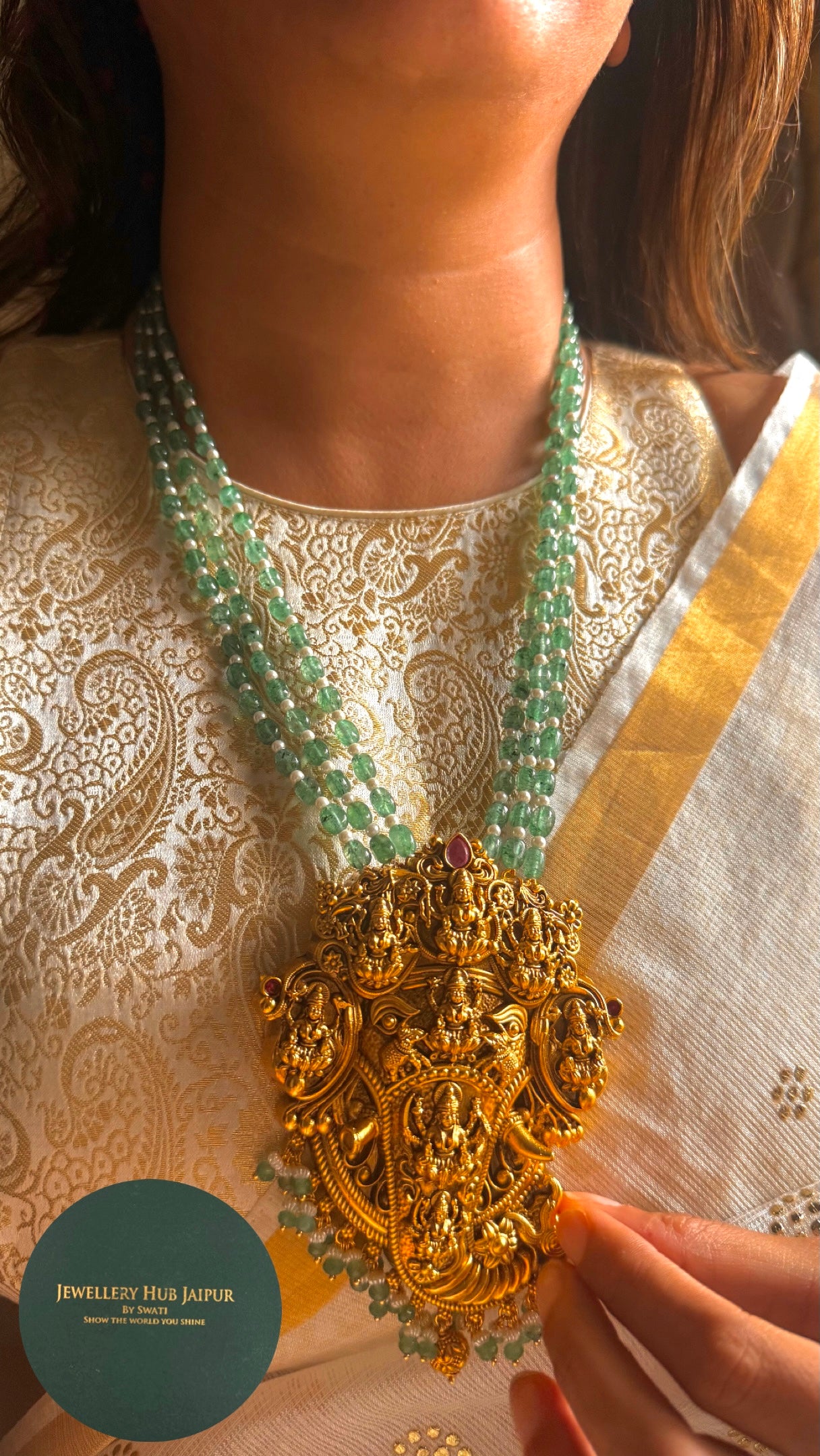 Goddess laxmi with ganesha heritage nakashi temple pendant set
