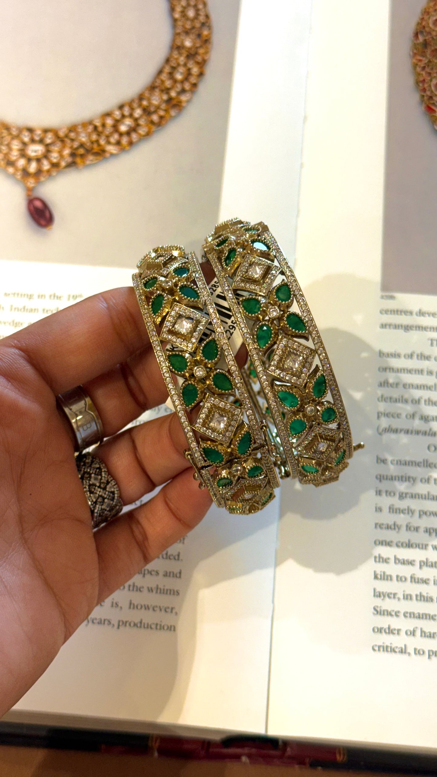 Emerald leaf designer Victorian bangles