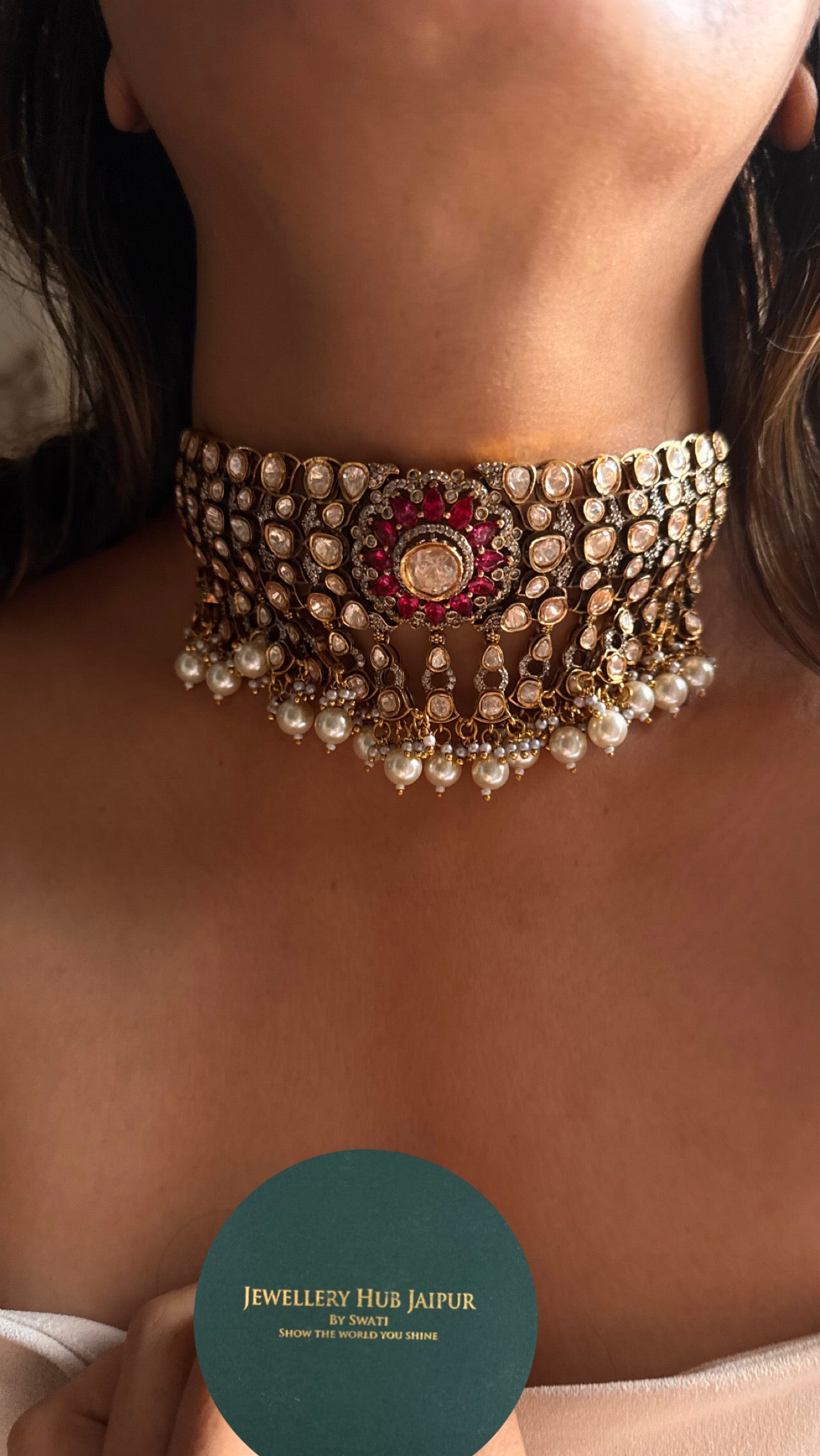Ruby takkar peeli polki Victorian necklace