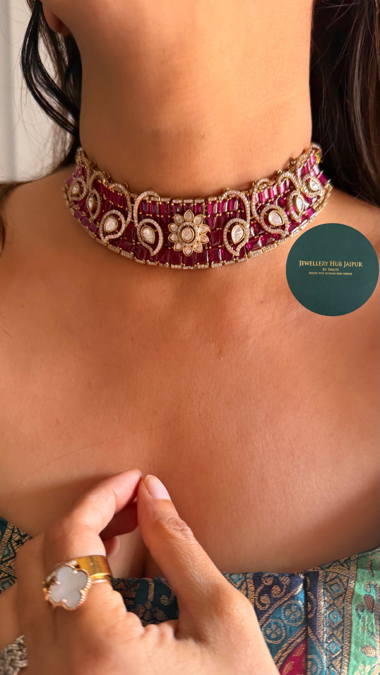 Ruby cocktail moissanite inlay set