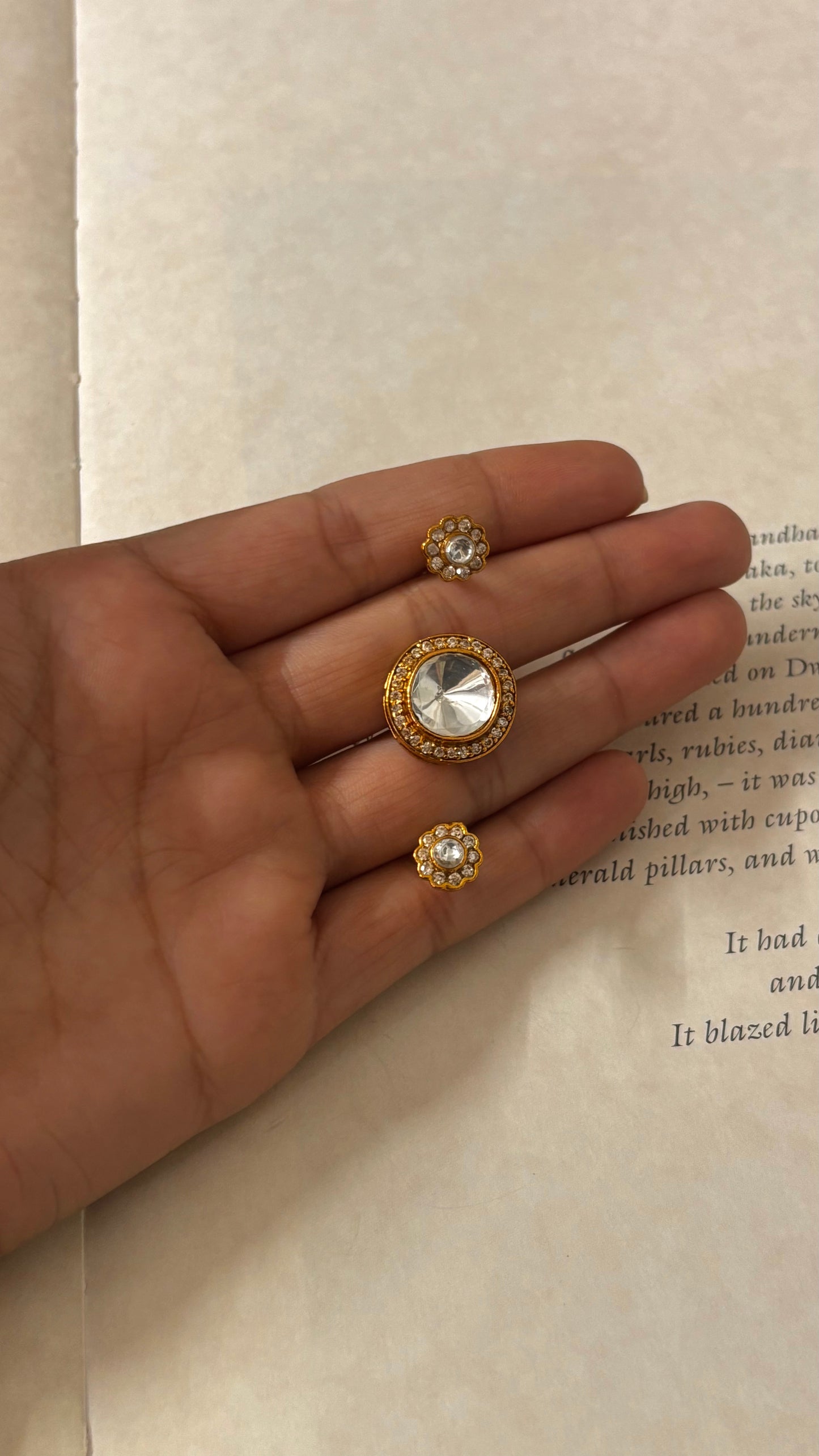 Uncut polki dual side open adjustable ring