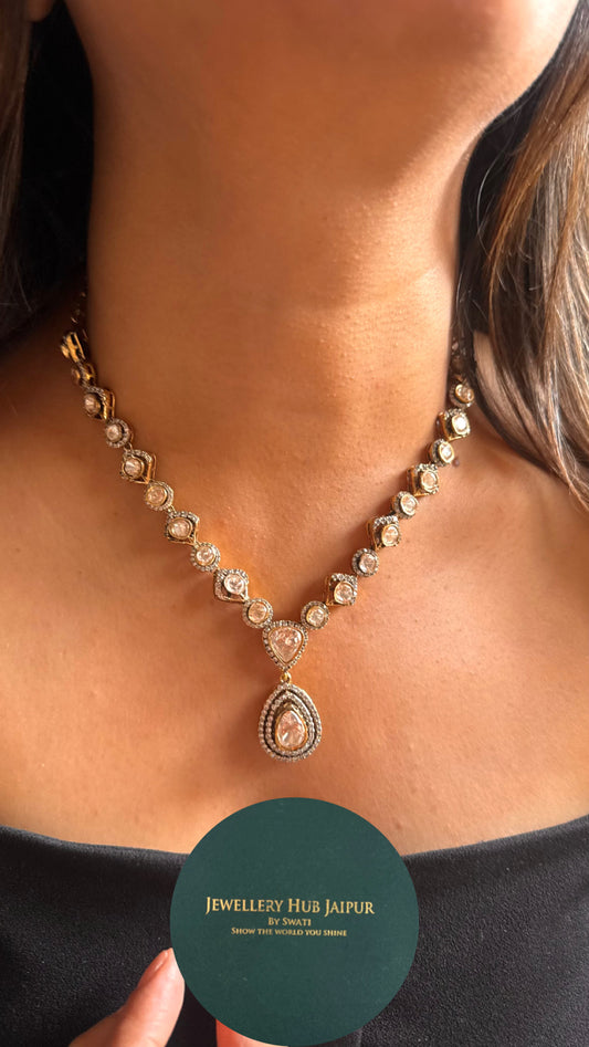 Real moissanite peeli polki collar minimalist Necklace