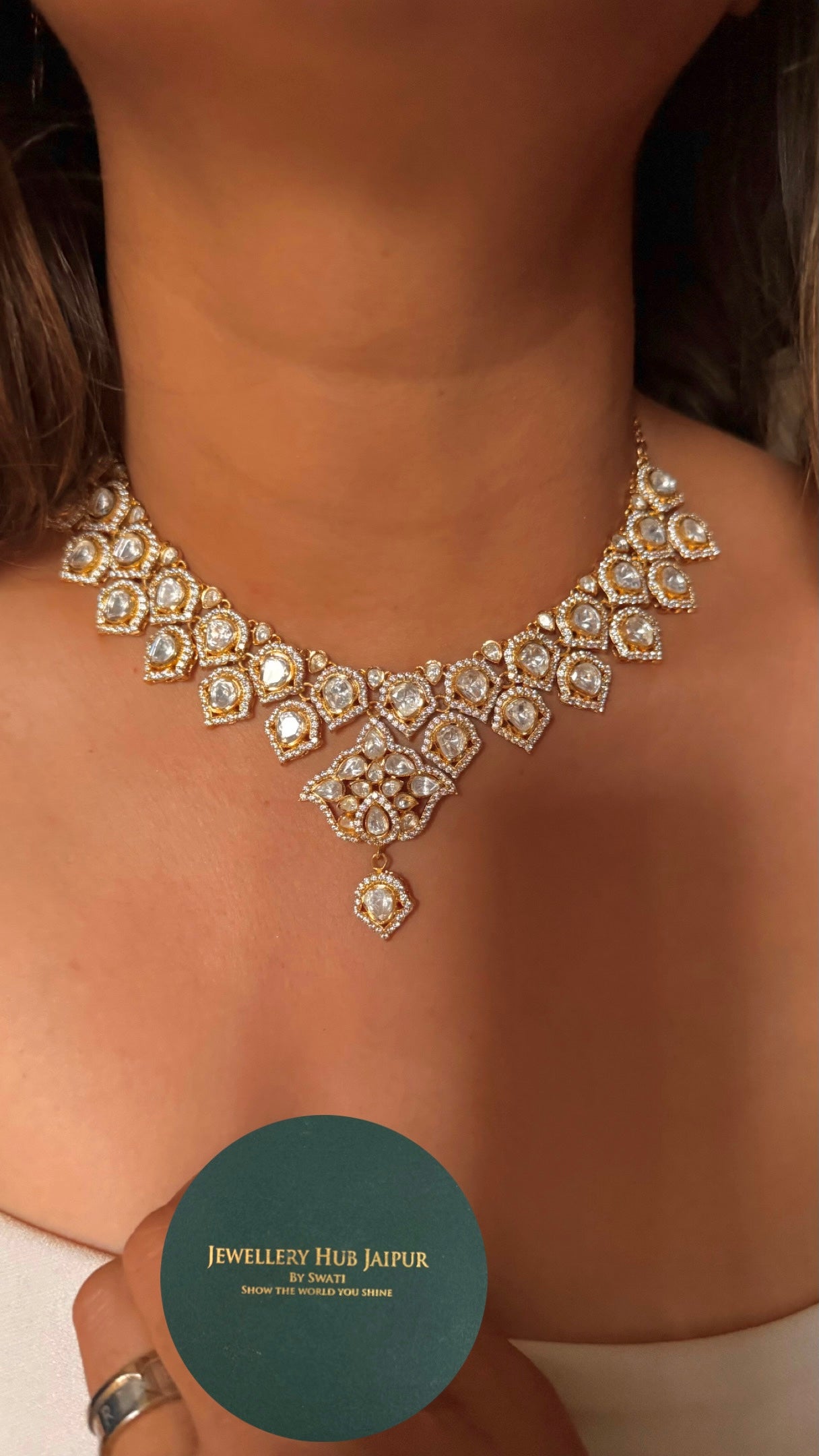 Real moissanite polki Necklace