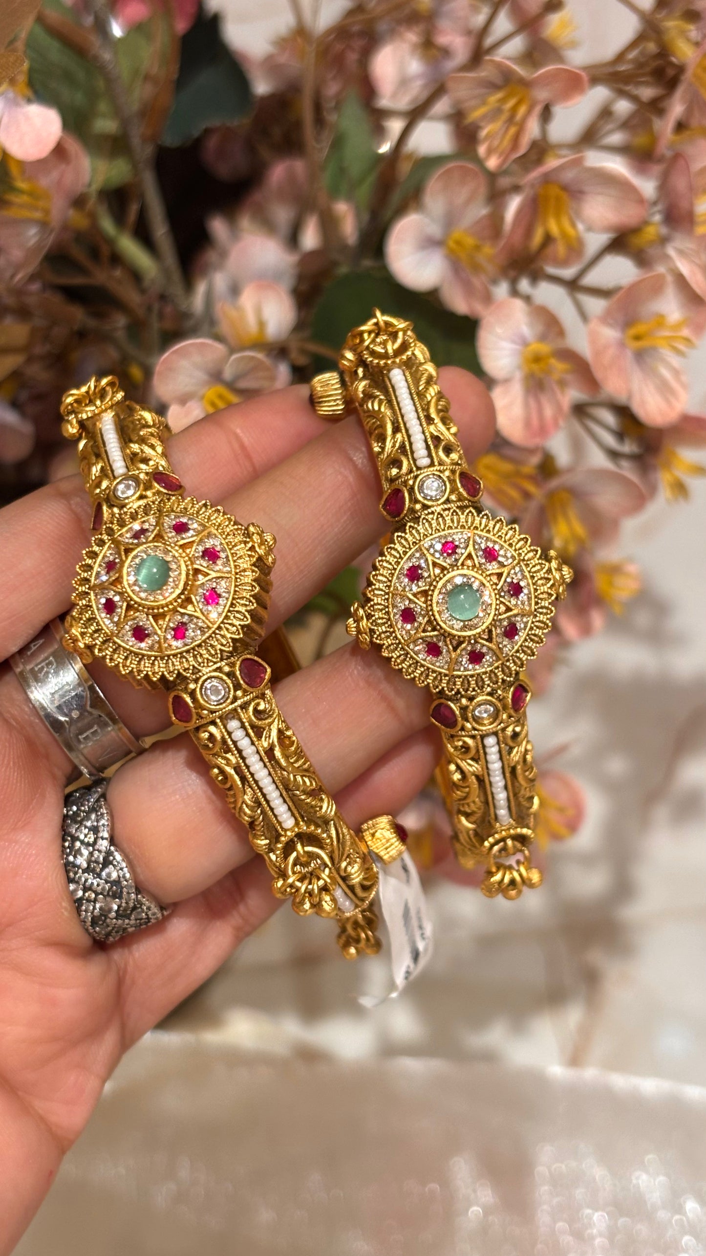 Swarovski mint & rani pink bangles with hangings