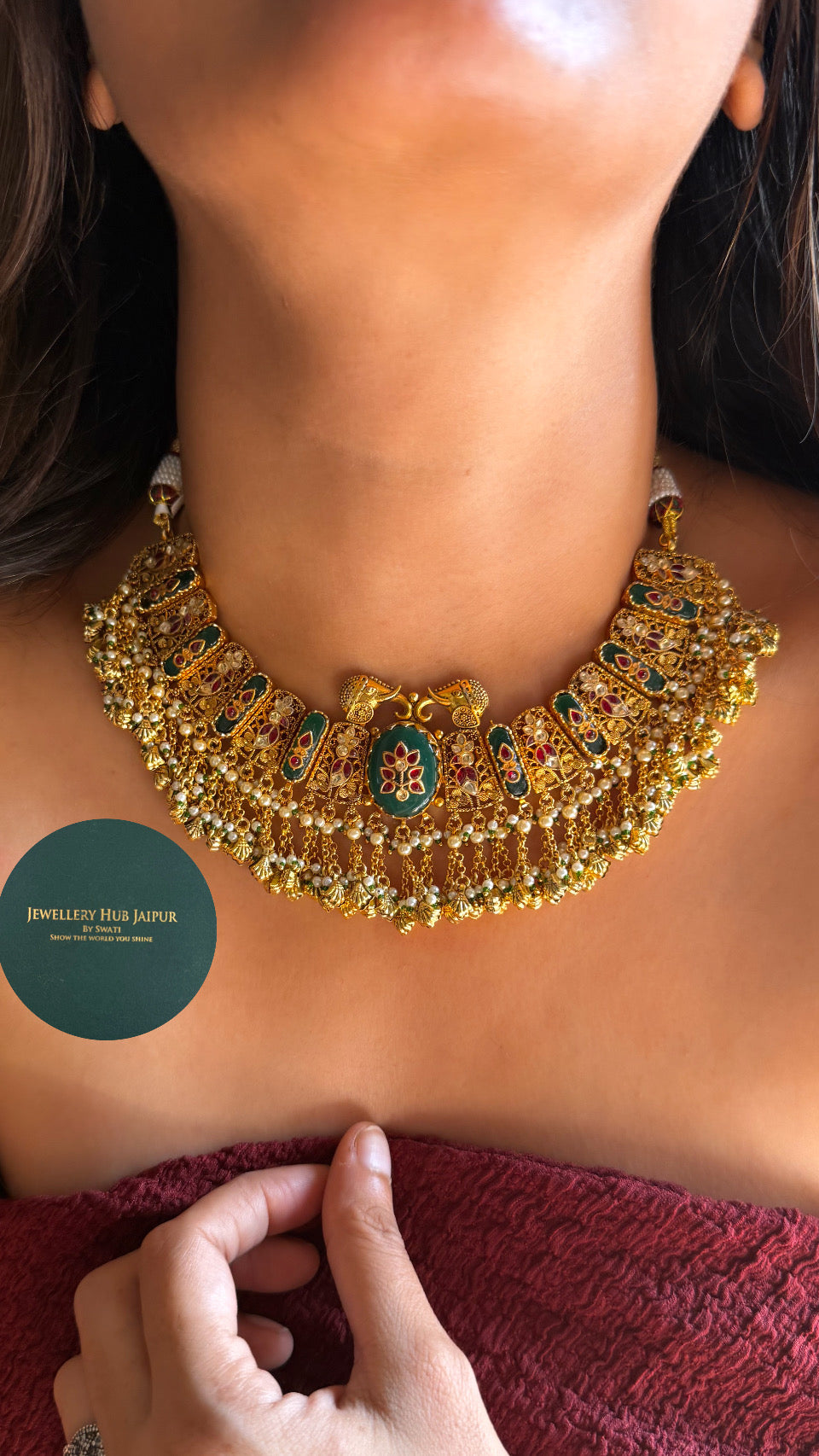 Gajj detailing heritage polki neckalce