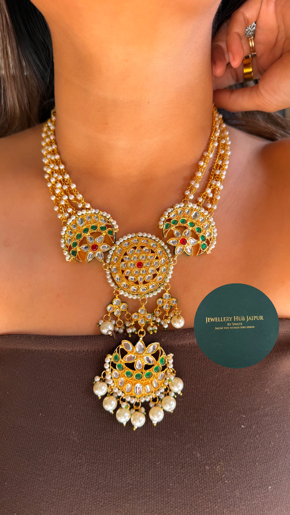 Emerald & Ruby gold polki necklace