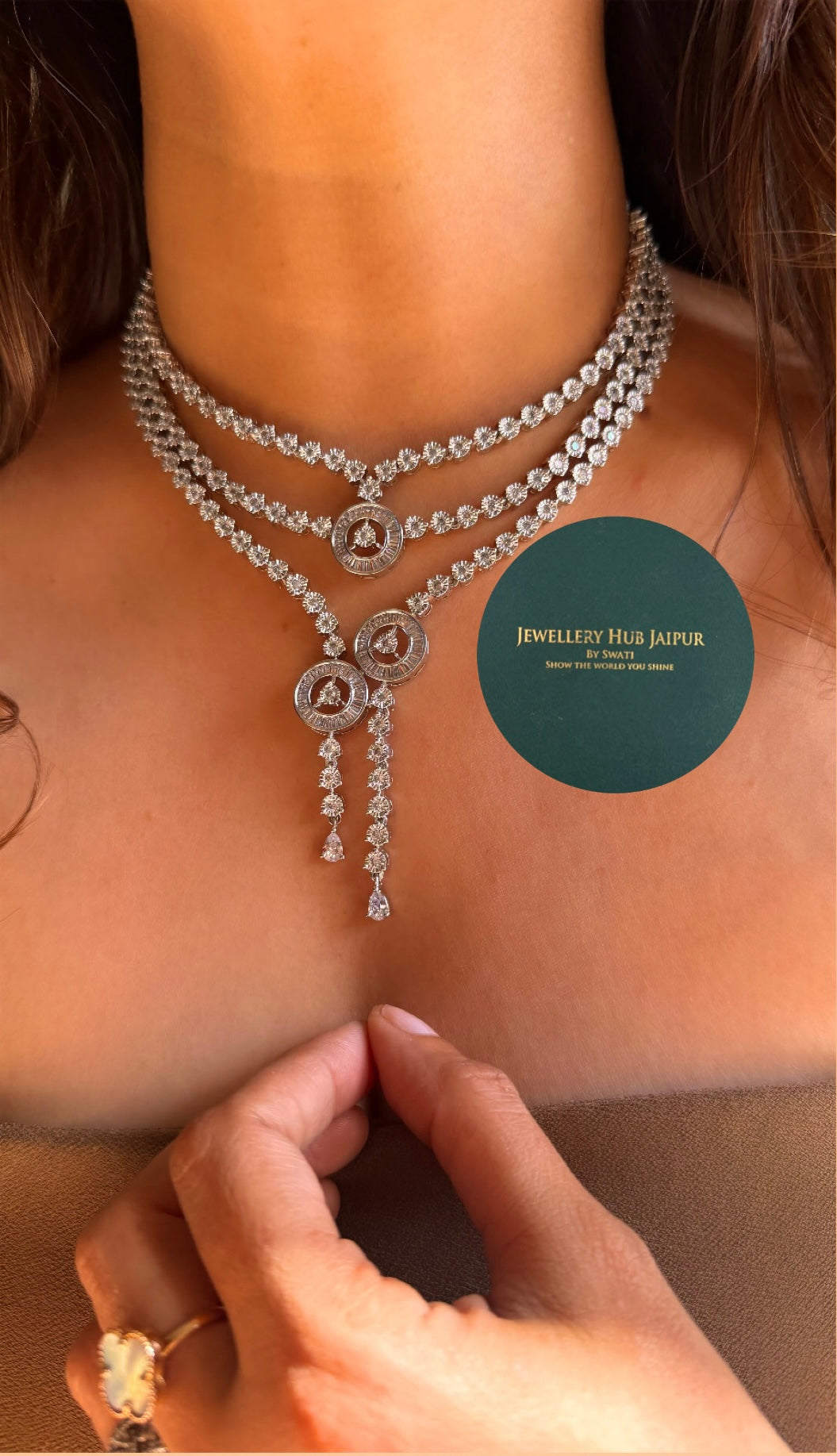 Triple layer diamond necklace
