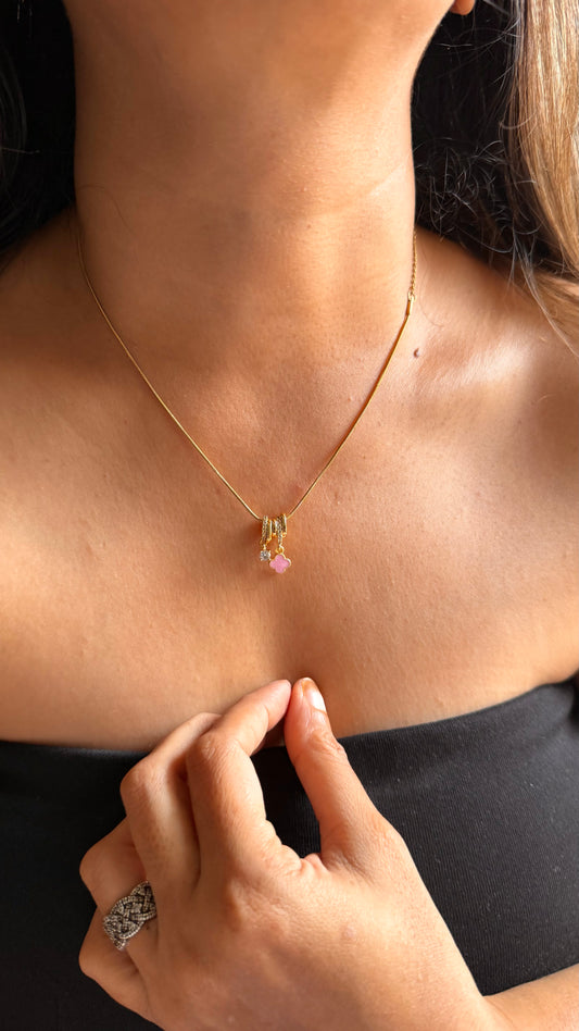 Triple-Ring Pink Stone Drop Necklace