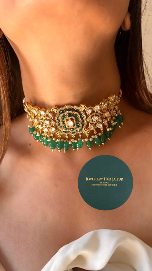 Pratiksha Emerald minimalist polki Choker set