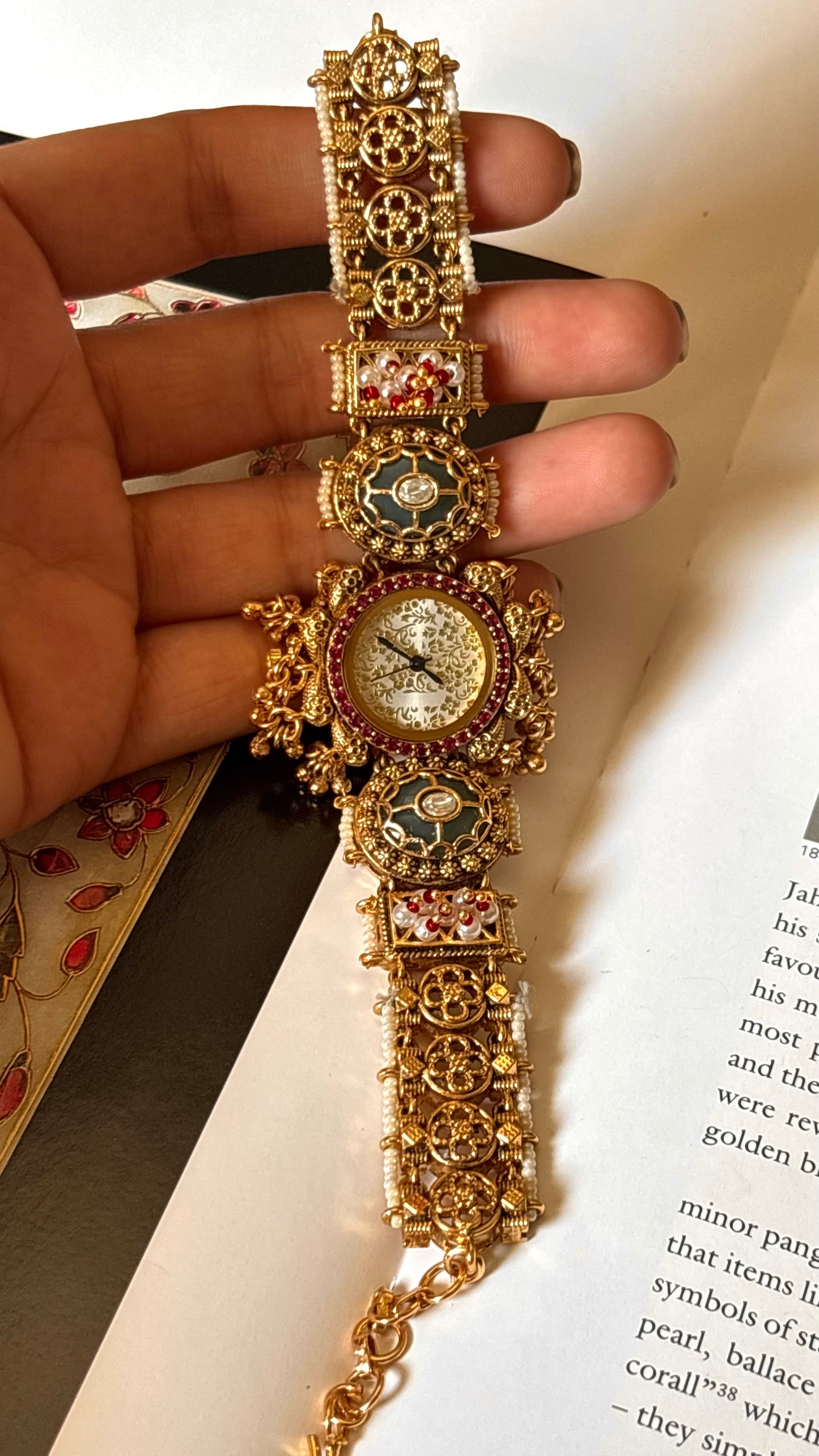 Rajwada emerald white dial dark gold watch