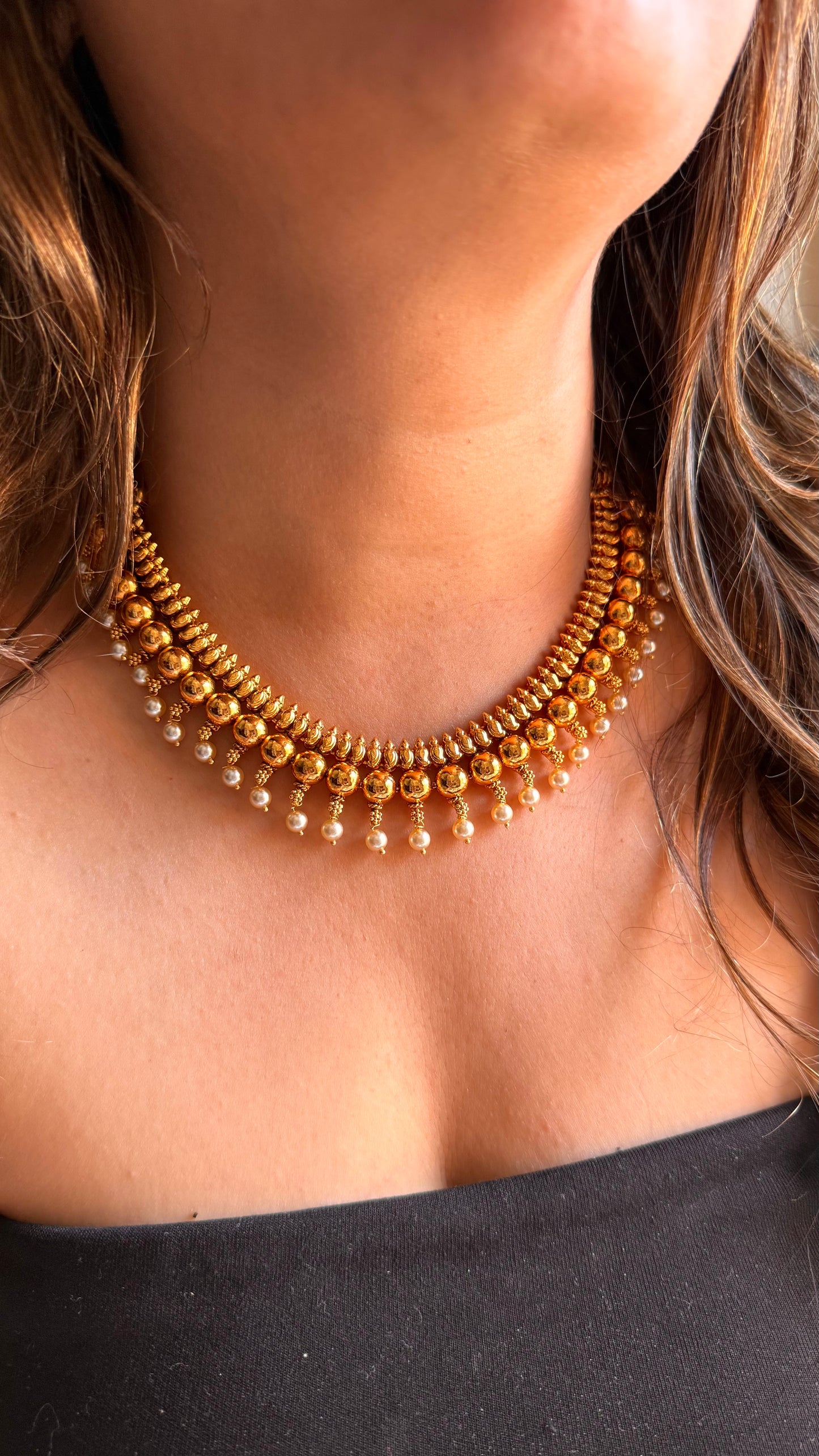 Maharashtrian pearl detailing gold necklace