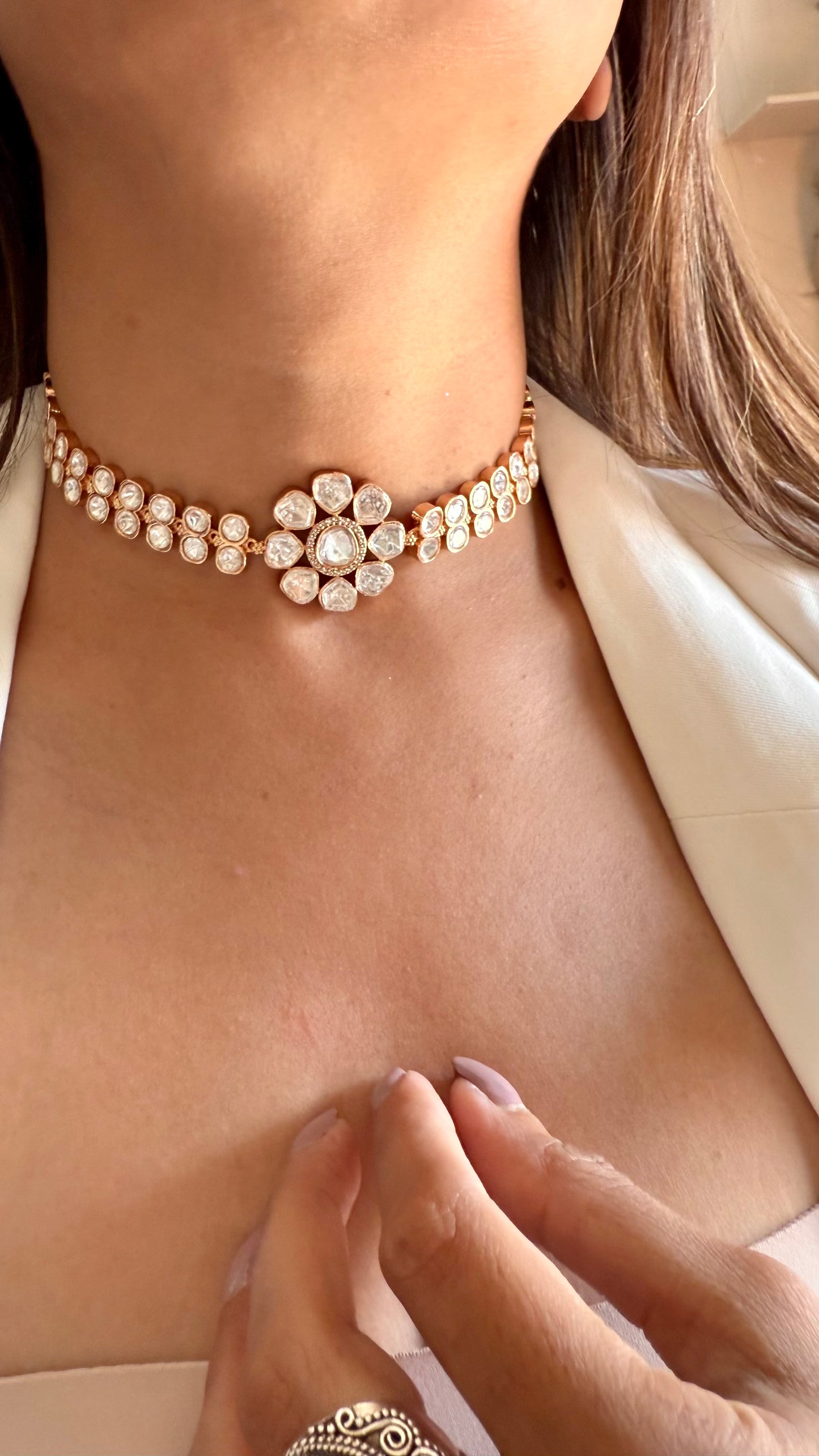 Sitara Moissanite polki heritage minimal necklace with earrings