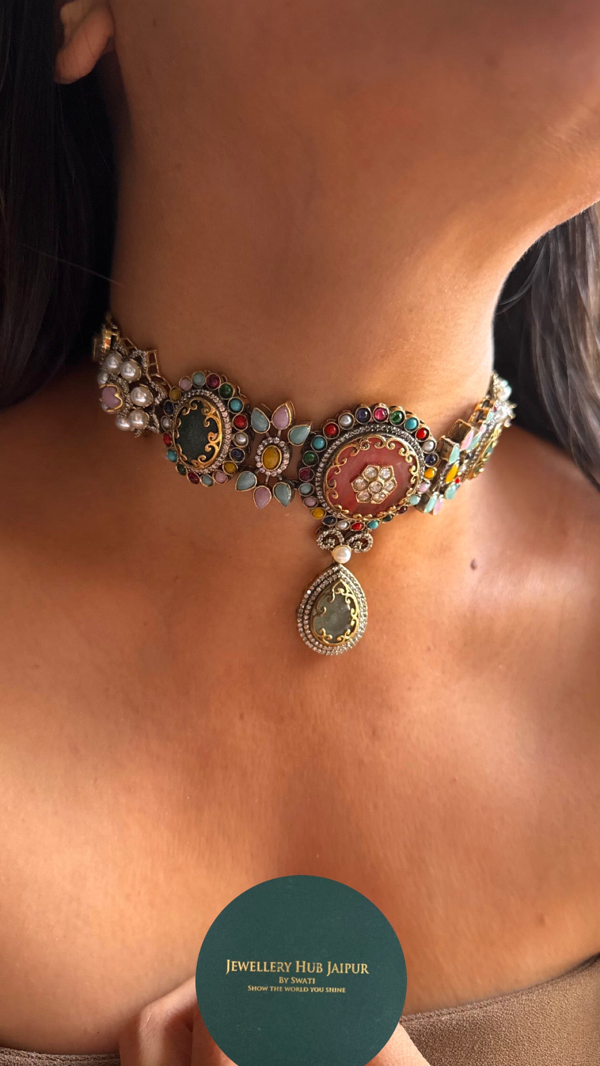 Real stones navratna choker