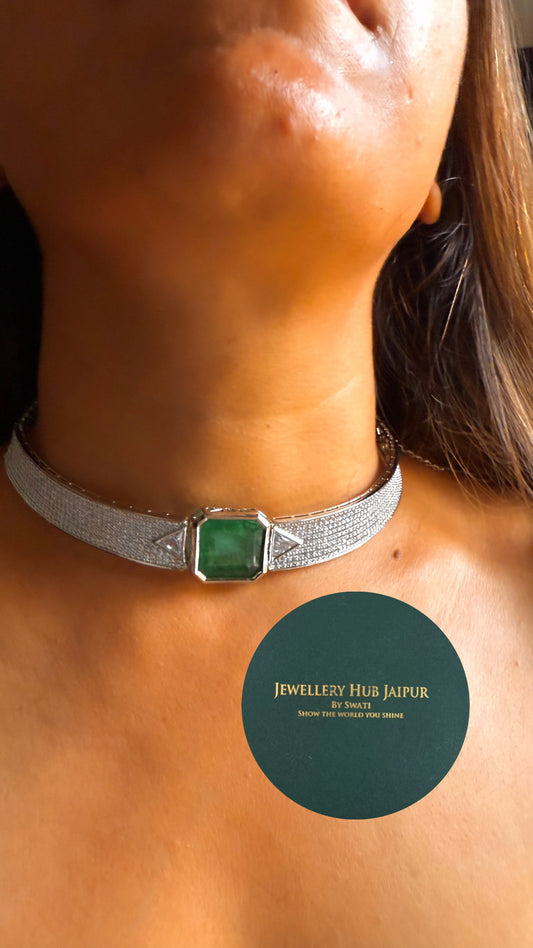 Minimalist emerald, diamond choker