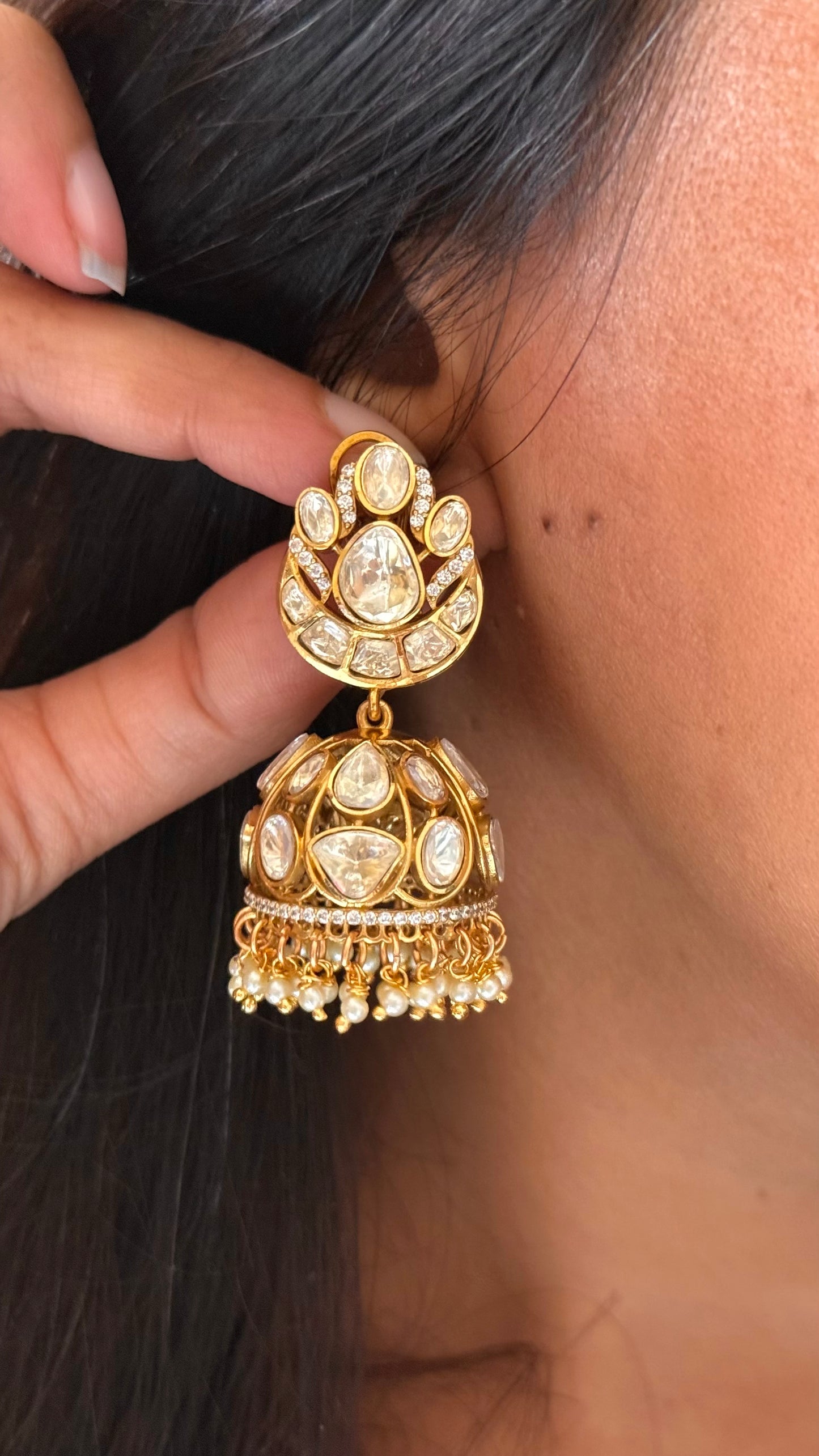 Peeli polki Moissanite heritage Jhumki
