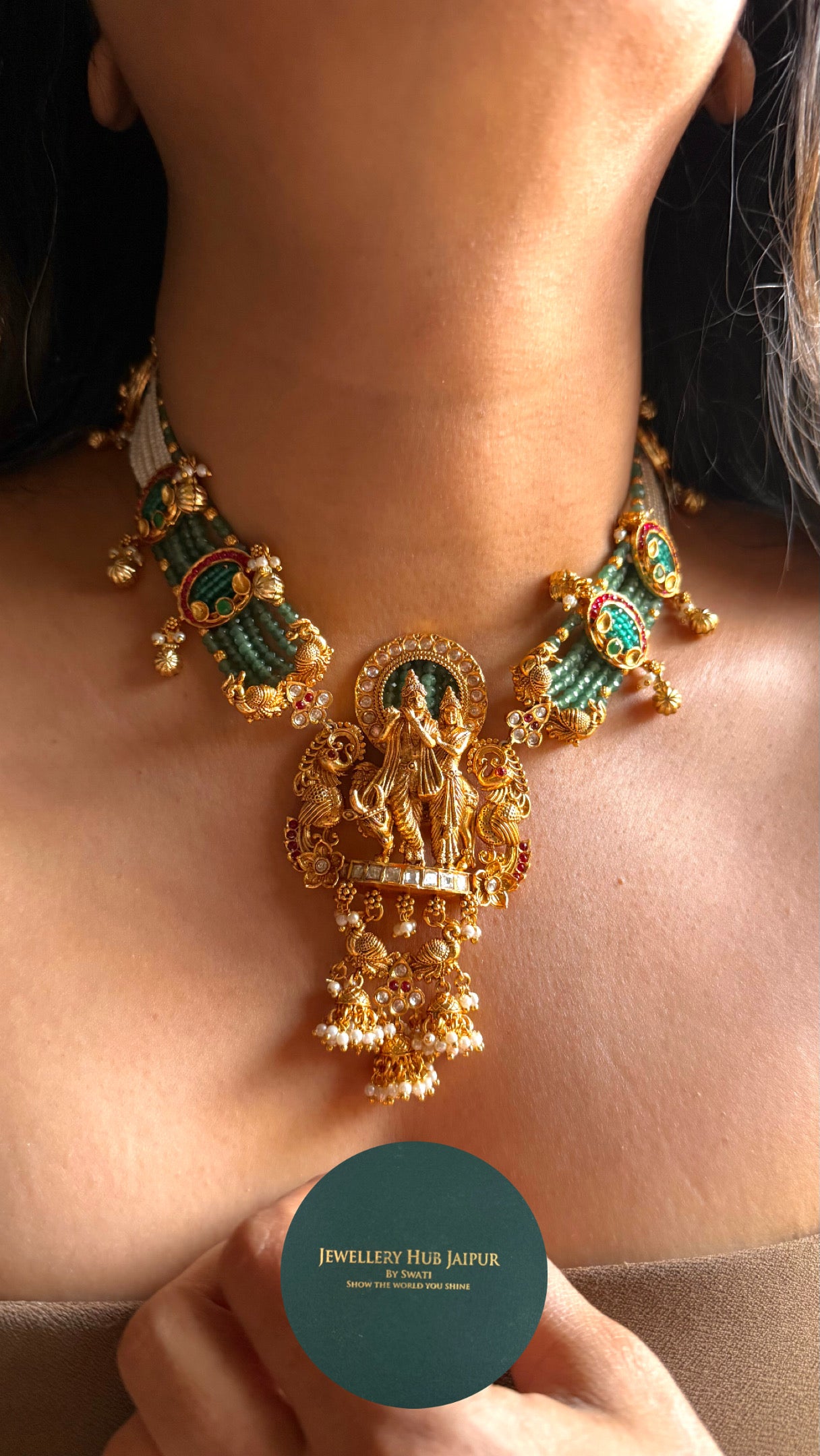 Lord radha krishna inspired temple Necklace