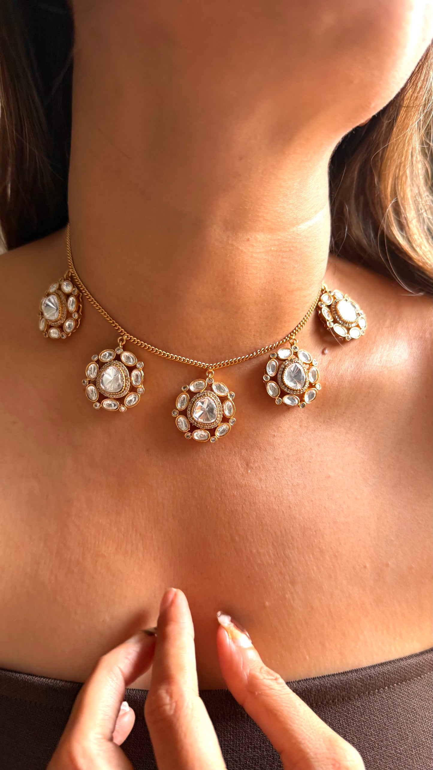 Moissanite uncut polki floral minimal set