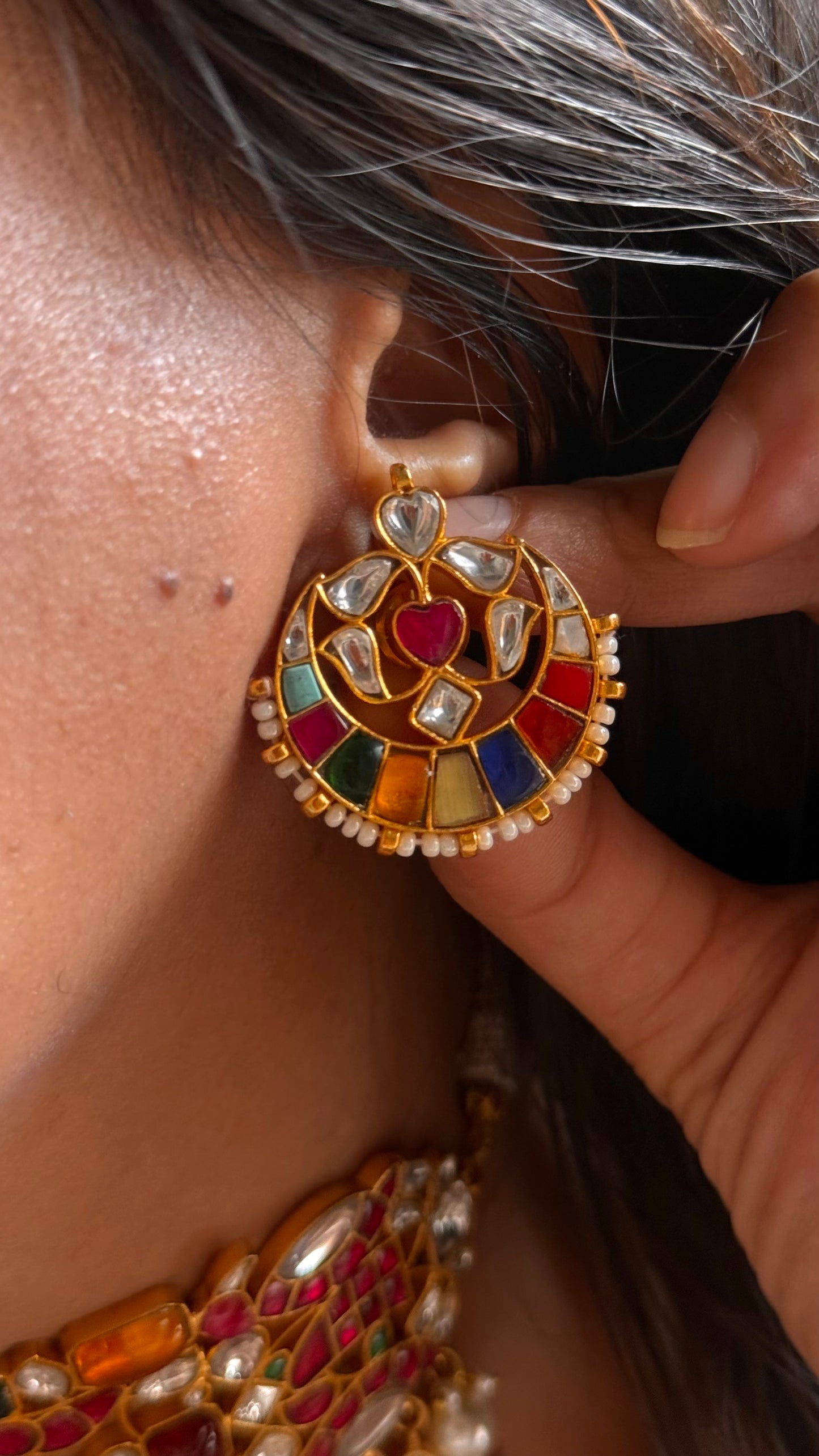 Handmade paachi Kundan jadau with drop choker necklace