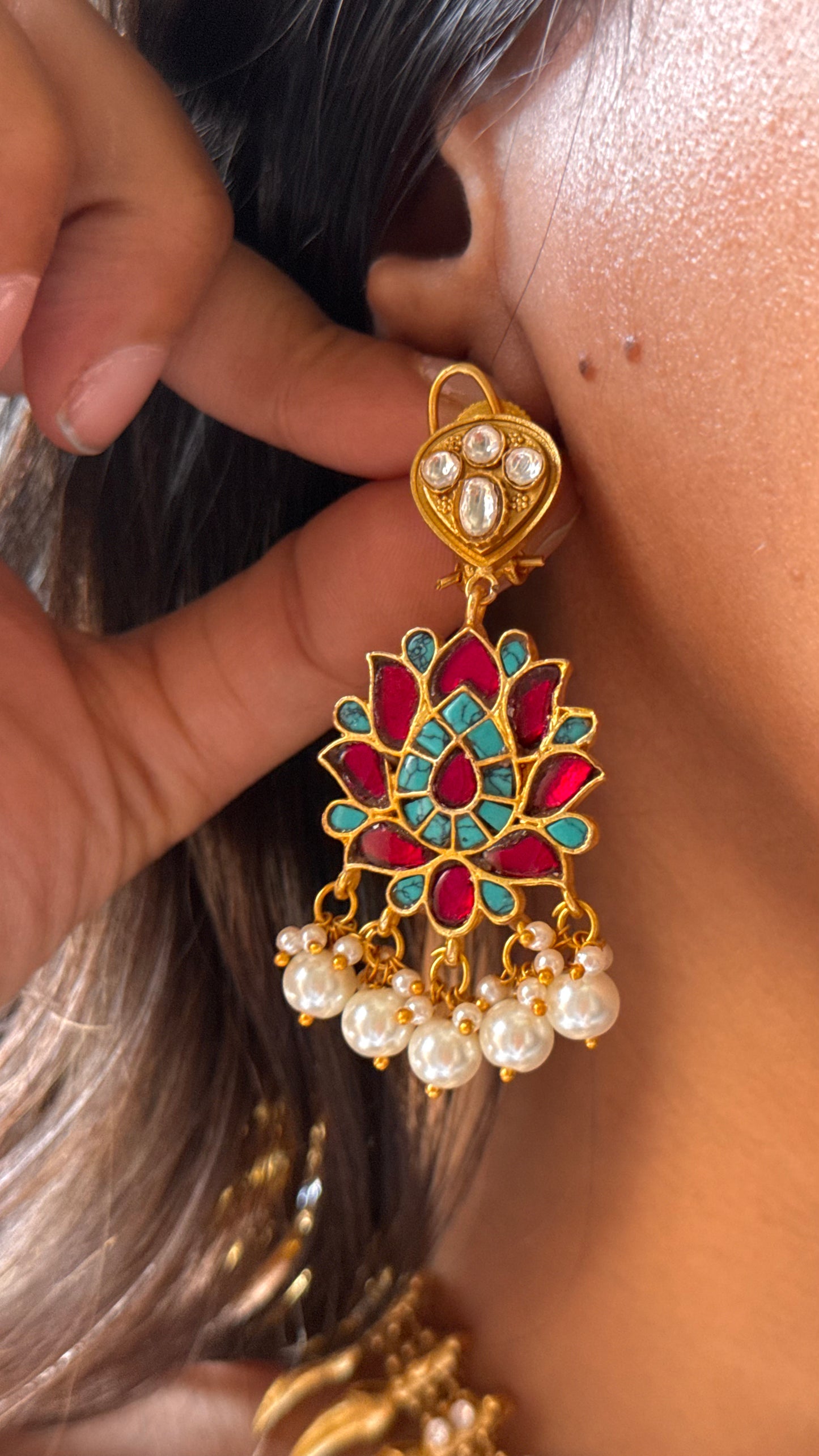 Amrapali inspired Peacock & lotus designer gold polish necklace