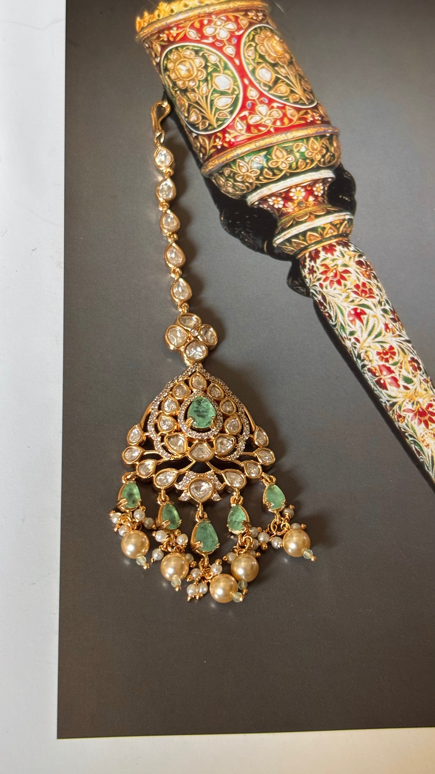 Mint doublets & moissanite polki necklace with maangtika