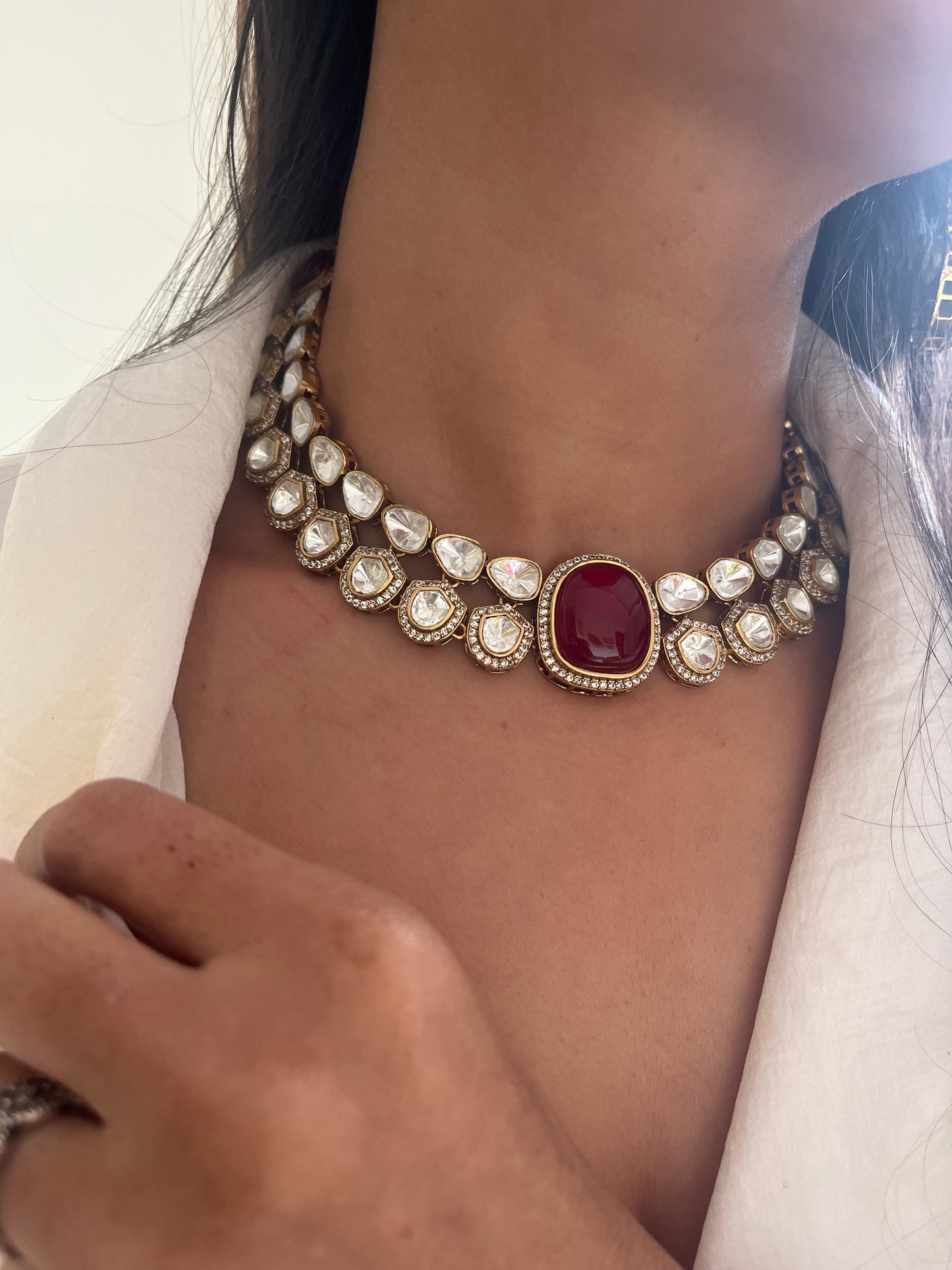 Ruby polki collar necklace